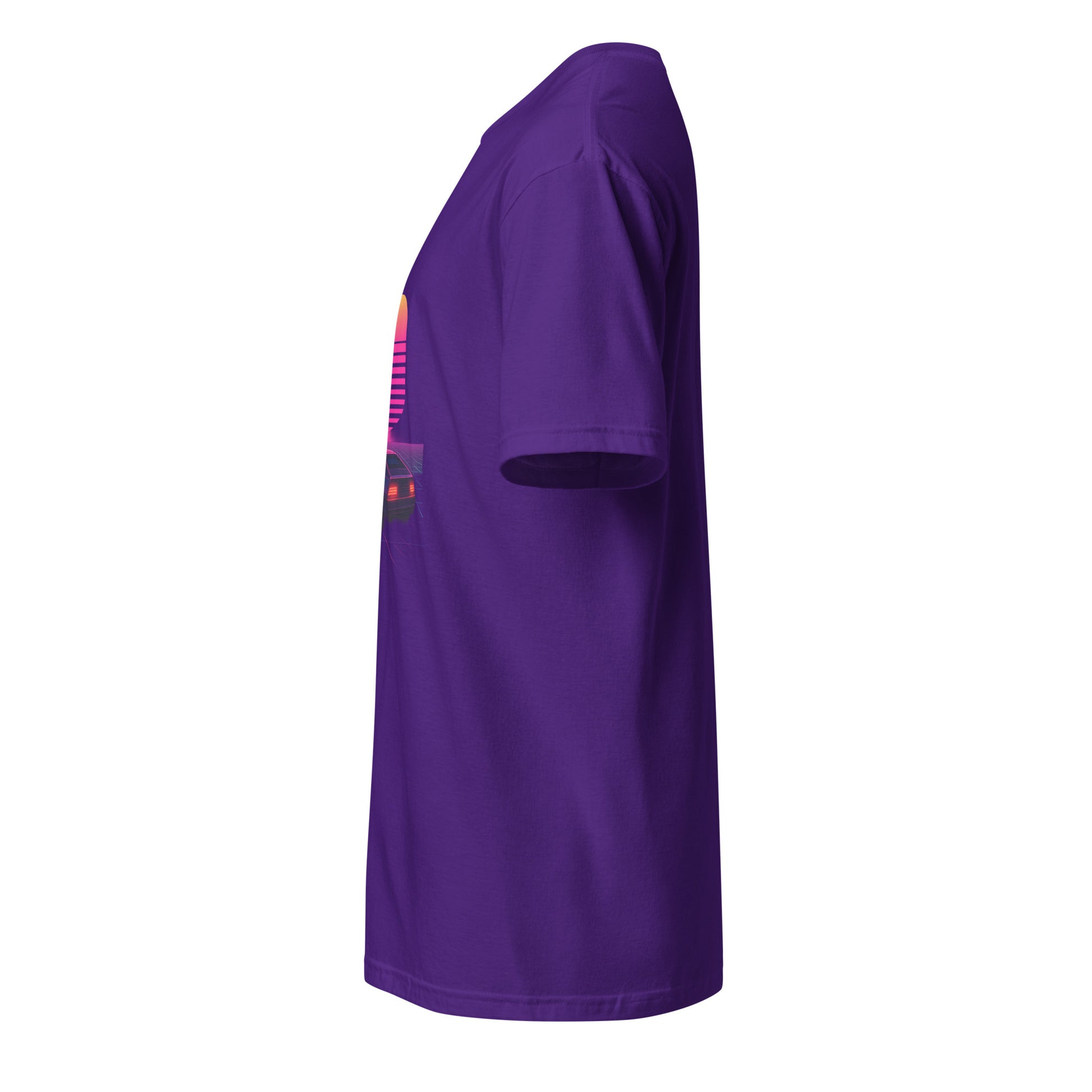 Retro Cyber Car – Neon Drive - Short-Sleeve Unisex T-Shirt - Graphic Tee - Purple - Left side