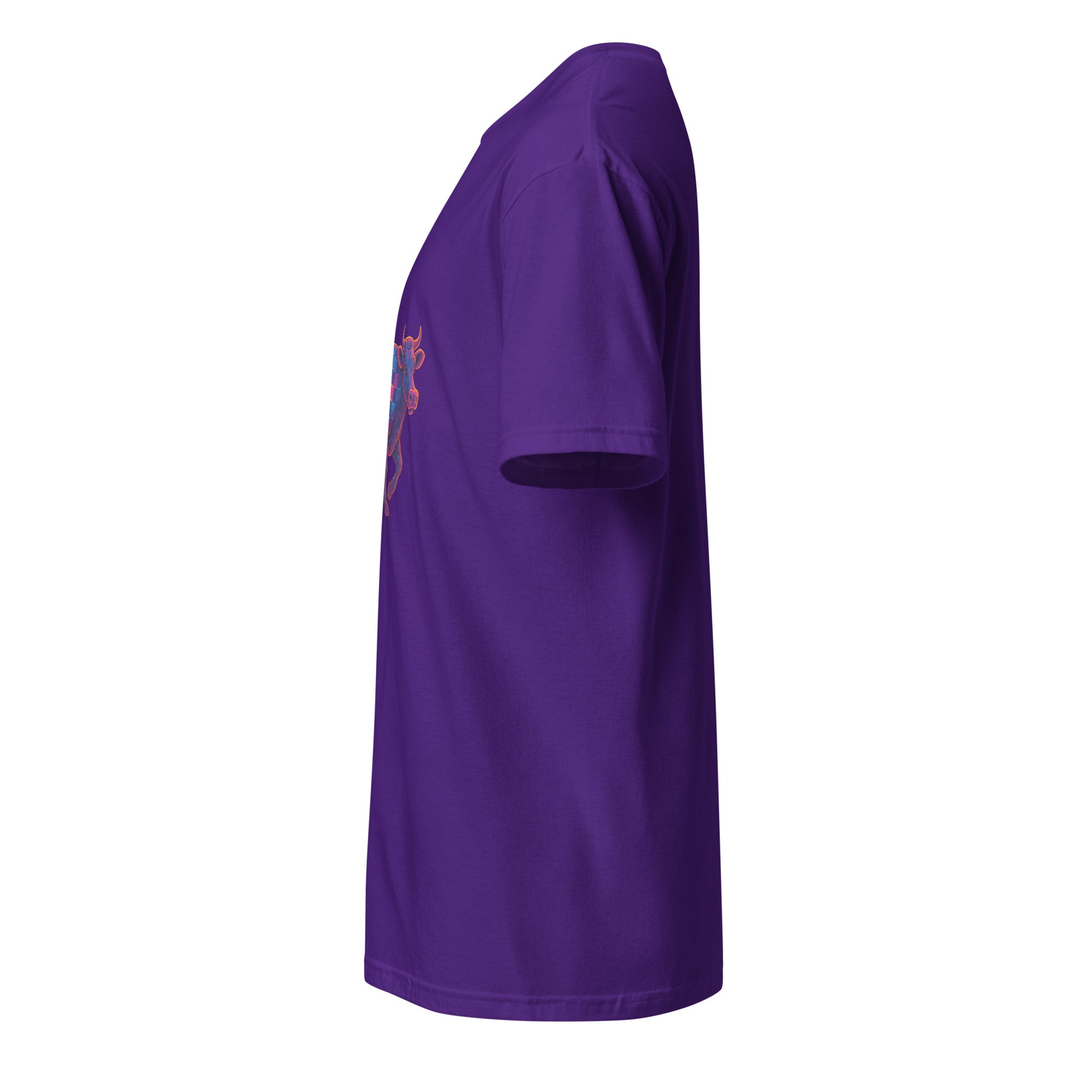 Cyber Cow – Futuristic Neon Bovine - Short-Sleeve Unisex T-Shirt - Graphic Tee - Purple - Left side