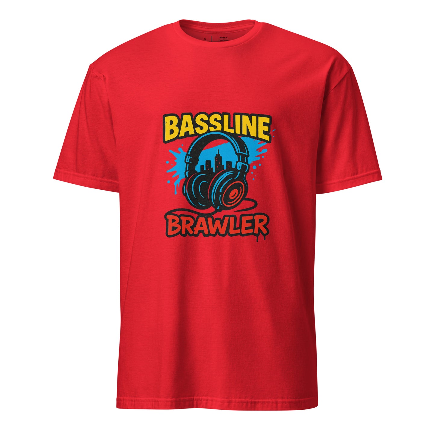 Bassline Brawler - Battle-Ready Beats - Short-Sleeve Unisex T-Shirt - Graphic Tee - Red - Front