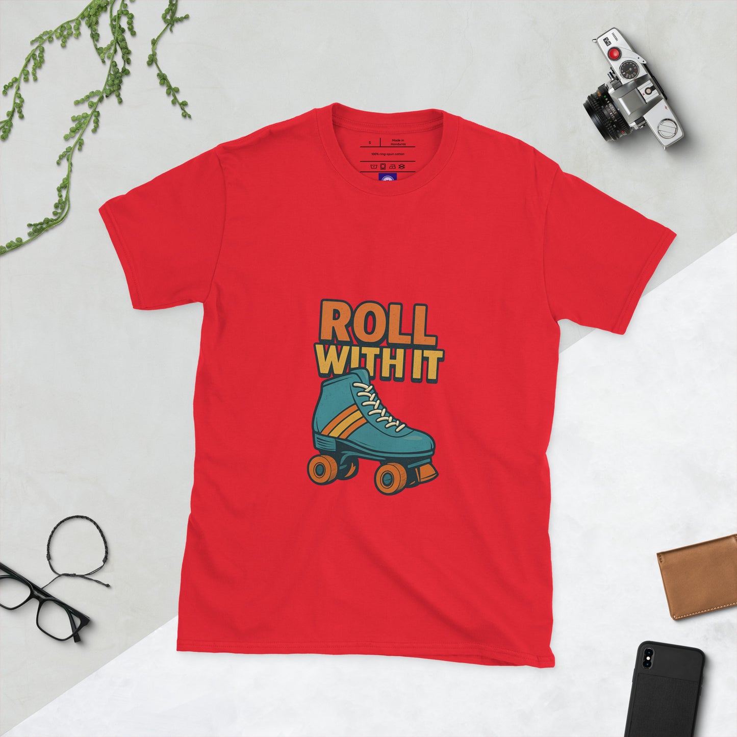 Roll With It - Retro Roller Skate Vibes - Short-Sleeve Unisex T-Shirt - Graphic Tee - Red - Front