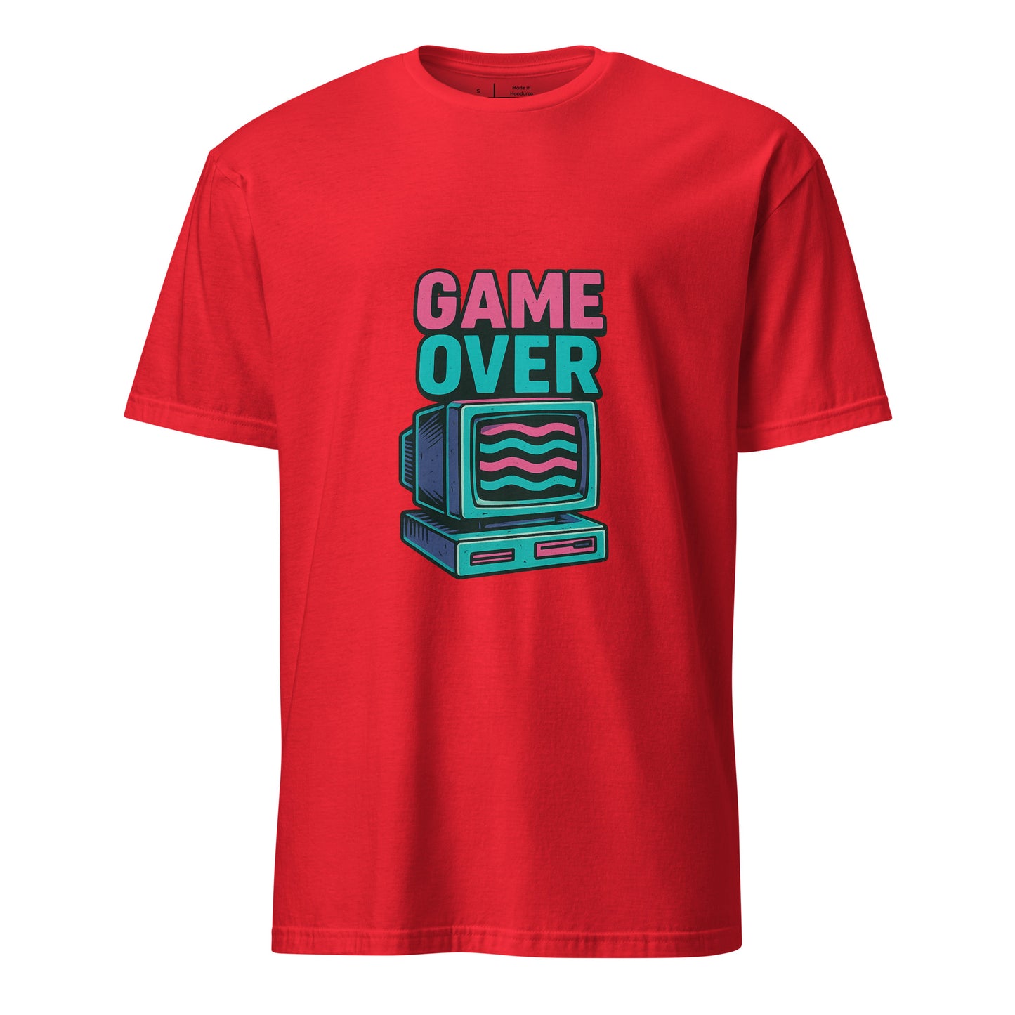 Game Over - Retro Gamer Glitch - Short-Sleeve Unisex T-Shirt - Graphic Tee - Red - Front