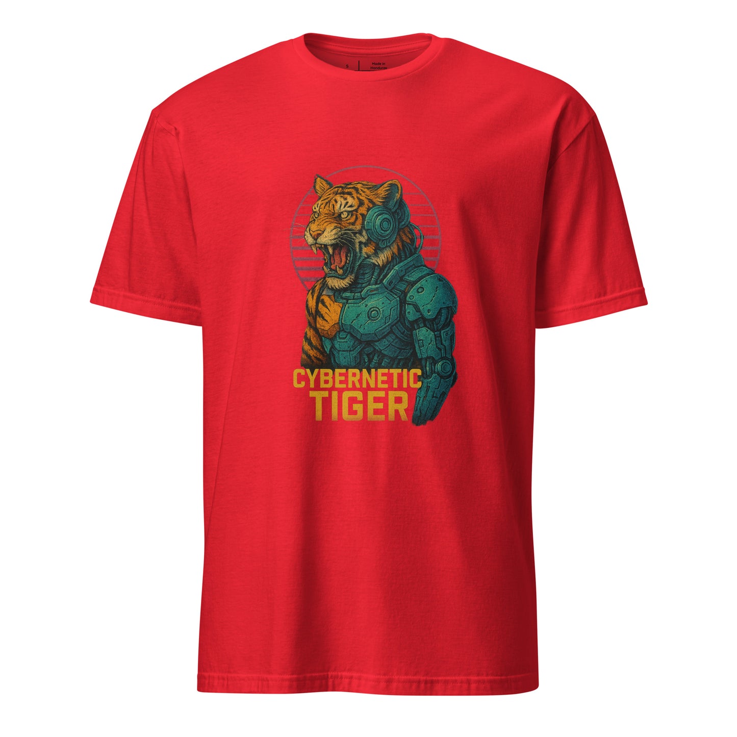 Cybernetic Tiger - Futuristic Ferocity - Short-Sleeve Unisex T-Shirt - Graphic Tee - Red - Front