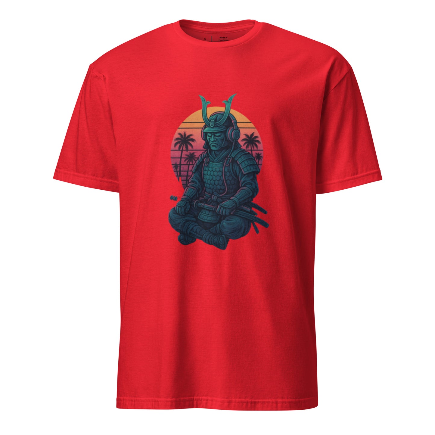 Headphone Samurai - Balance Meets Beats - Short-Sleeve Unisex T-Shirt - Graphic Tee - Red - Front