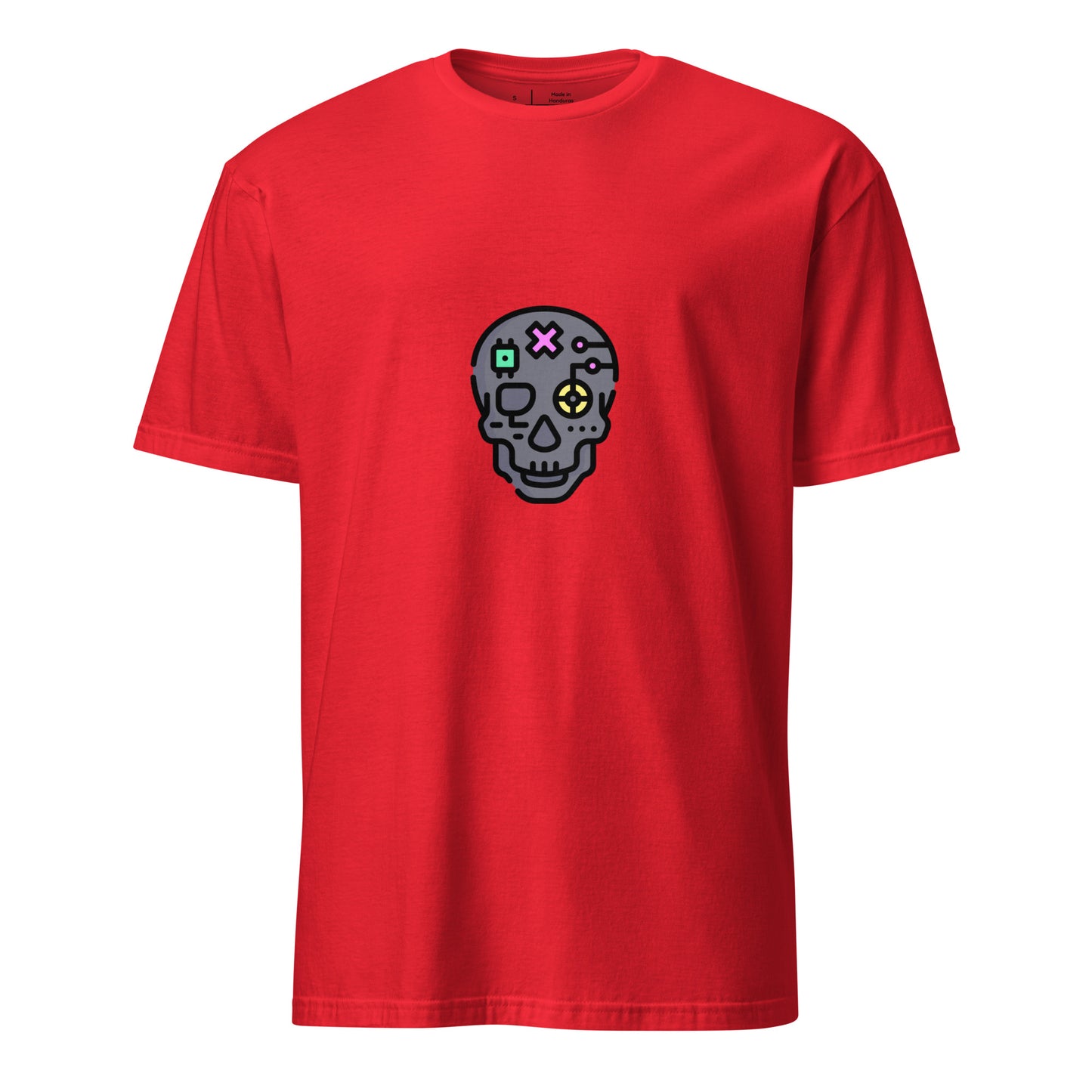 Cartoon Cyber Skull - Future Shock Style - Short-Sleeve Unisex T-Shirt - Graphic Tee - Red - Front