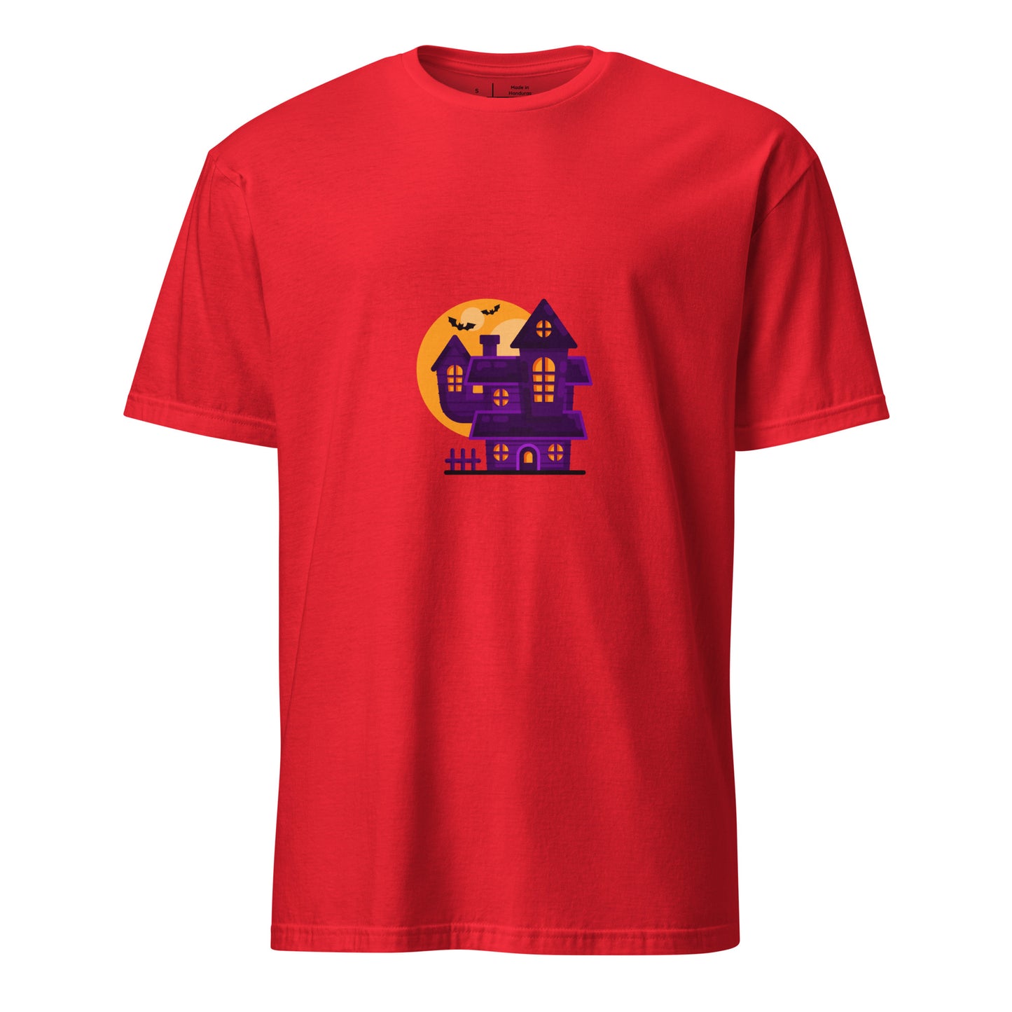 Haunted House - Moonlit Mischief - Short-Sleeve Unisex T-Shirt - Graphic Tee - Red - Front 