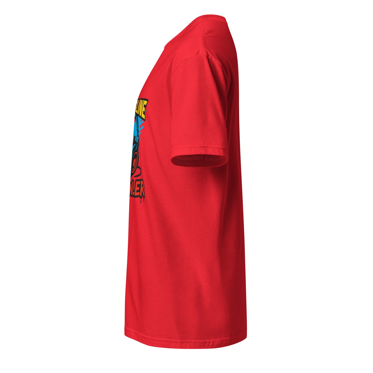 Bassline Brawler - Battle-Ready Beats - Short-Sleeve Unisex T-Shirt - Graphic Tee - Red - Left side