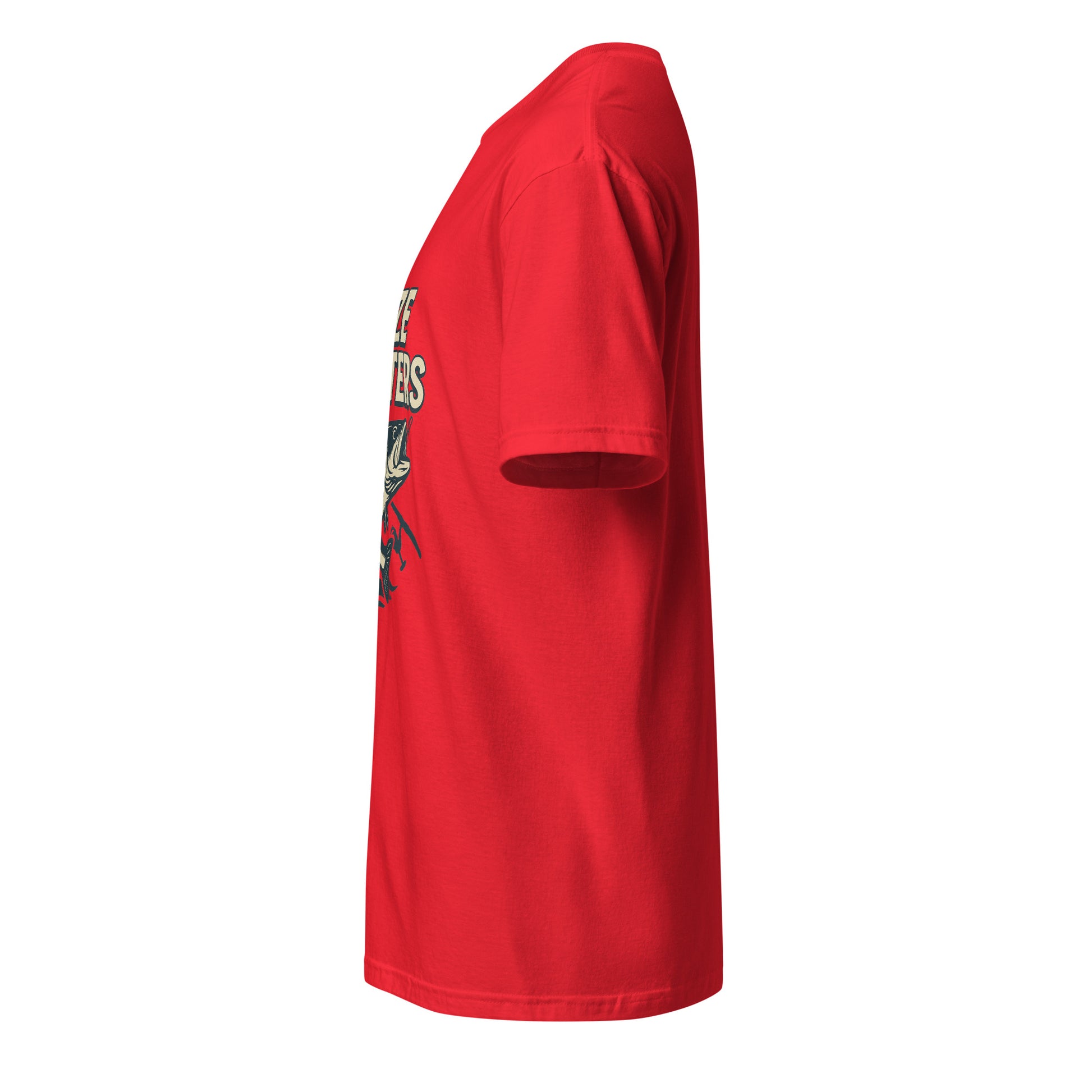 Size Matters - Fishing Reel Talk - Short-Sleeve Unisex T-Shirt - Graphic Tee - Red - Left side