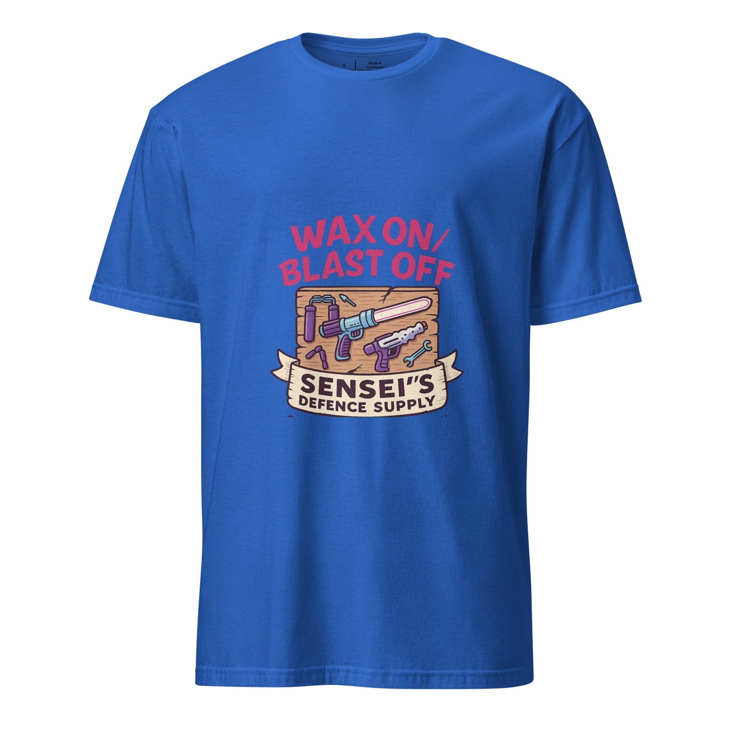 Wax On/Blast Off – Retro Karate Space - Short-Sleeve Unisex T-Shirt - Graphic Tee - Royal Blue - Front