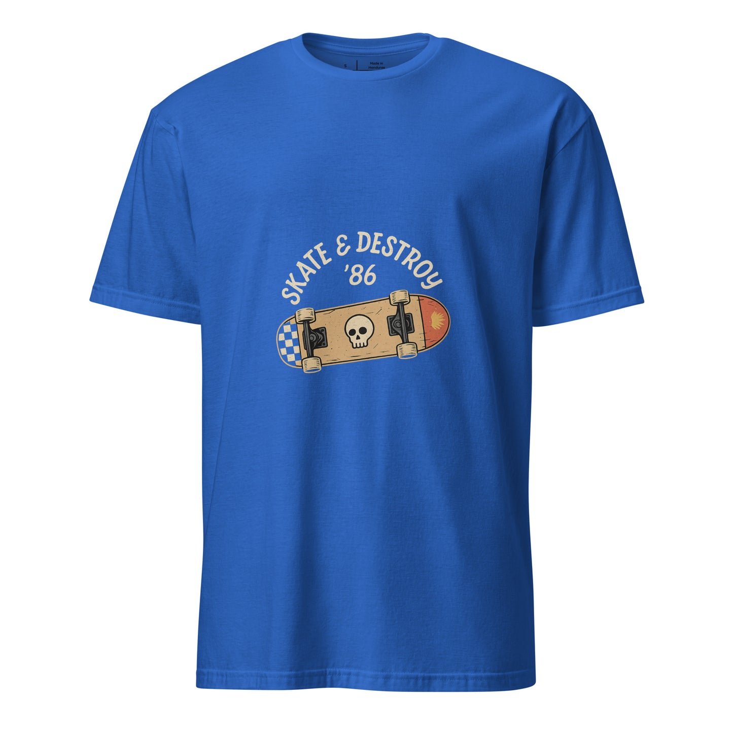 Skate And Destroy ’86 – Retro Skull Deck - Short-Sleeve Unisex T-Shirt - Graphic Tee - Royal Blue - Front