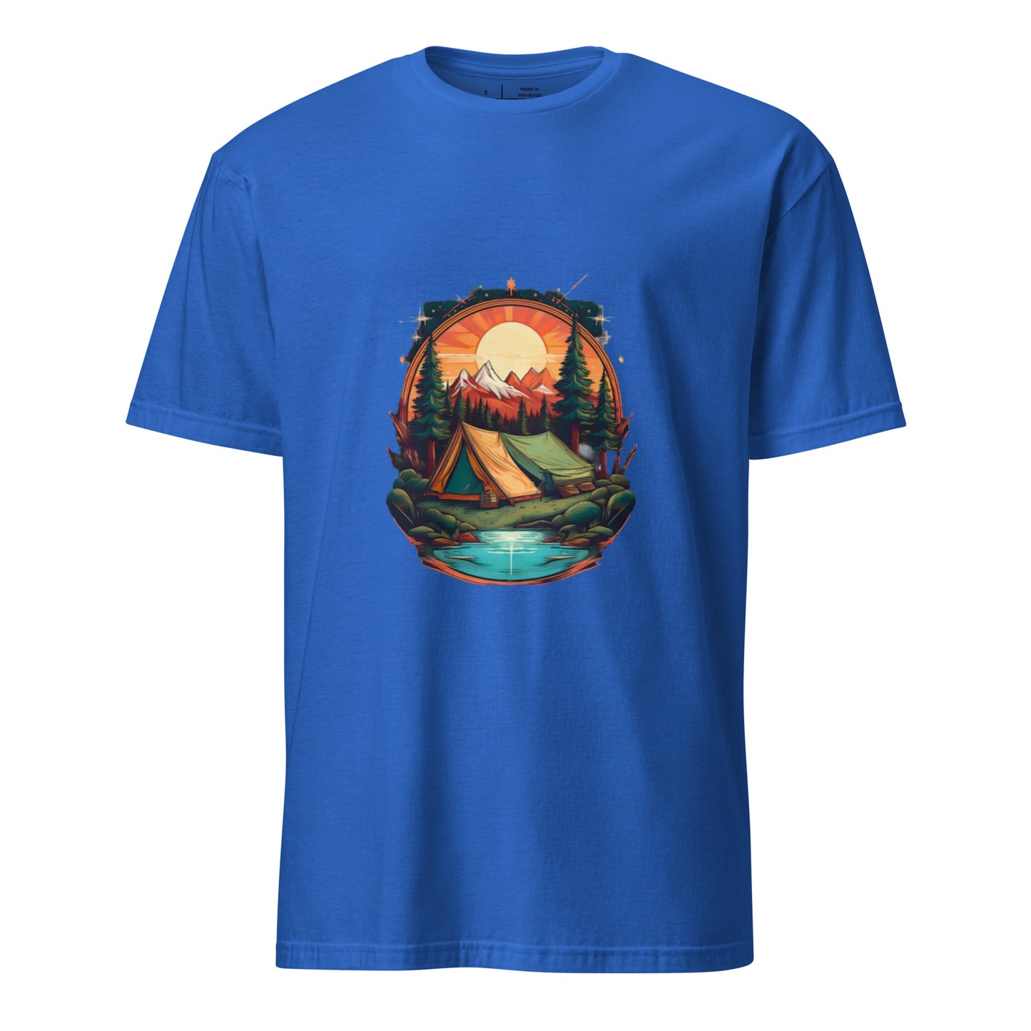 Golden Escape – Twin Tent Adventure - Short-Sleeve Unisex T-Shirt - Graphic Tee - Royal Blue - Front