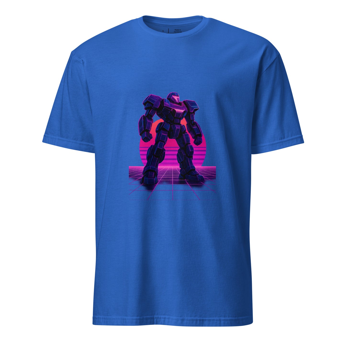 Synthwave Mech – Neon Titan - Short-Sleeve Unisex T-Shirt - Graphic Tee - Royal Blue - Front