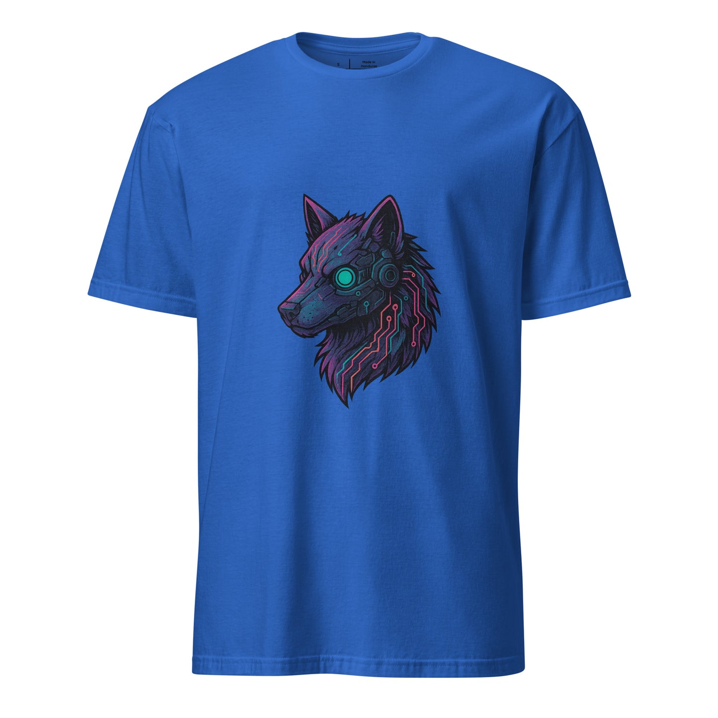Cyber Wolf – Neon Sentinel - Short-Sleeve Unisex T-Shirt - Graphic Tee - Royal Blue - Front