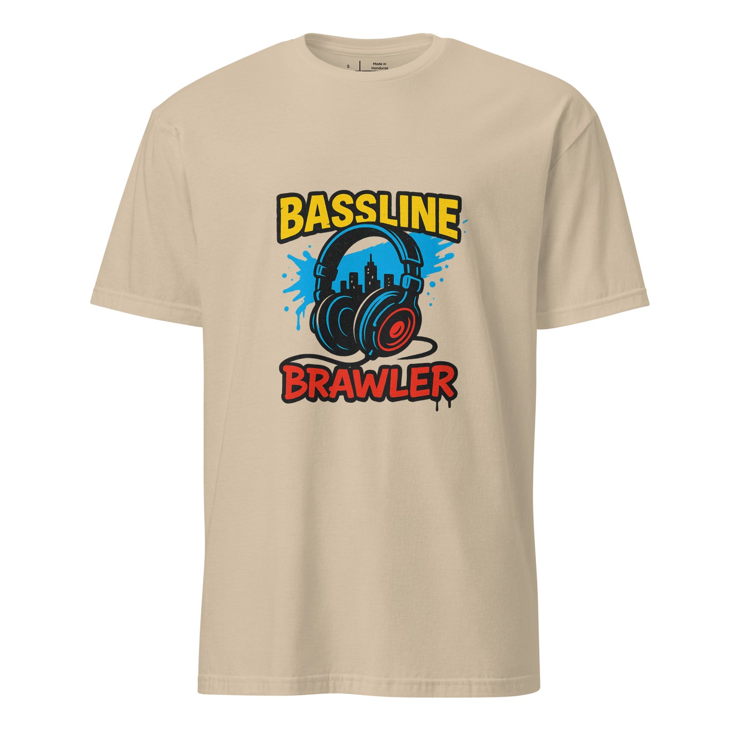 Bassline Brawler - Battle-Ready Beats - Short-Sleeve Unisex T-Shirt - Graphic Tee - Sand - Front