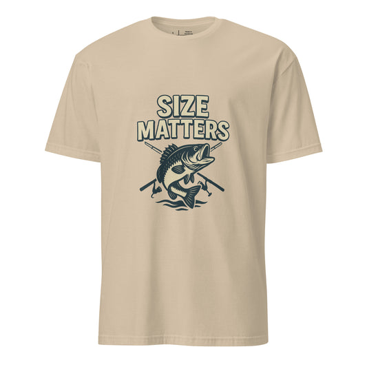 Size Matters - Fishing Reel Talk - Short-Sleeve Unisex T-Shirt - Graphic Tee - Sand - Front