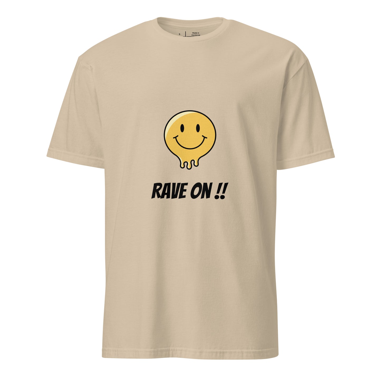 Rave On - Smiley Icon - Short-Sleeve Unisex T-Shirt - Graphic Tee - Sand - Front