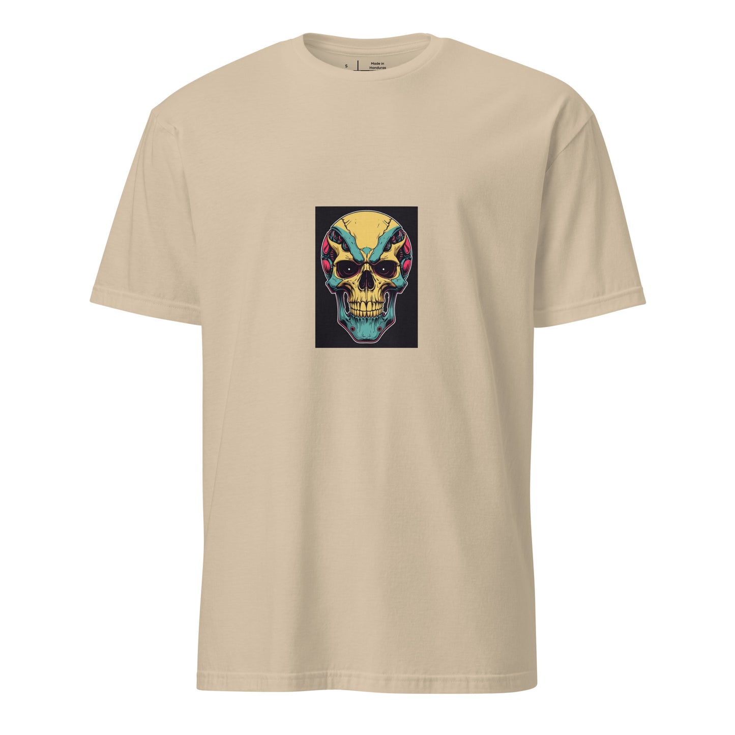 Cyber Skull - Sci-Fi Neon Skull - Short-Sleeve Unisex T-Shirt - Graphic Tee - Sand - Front