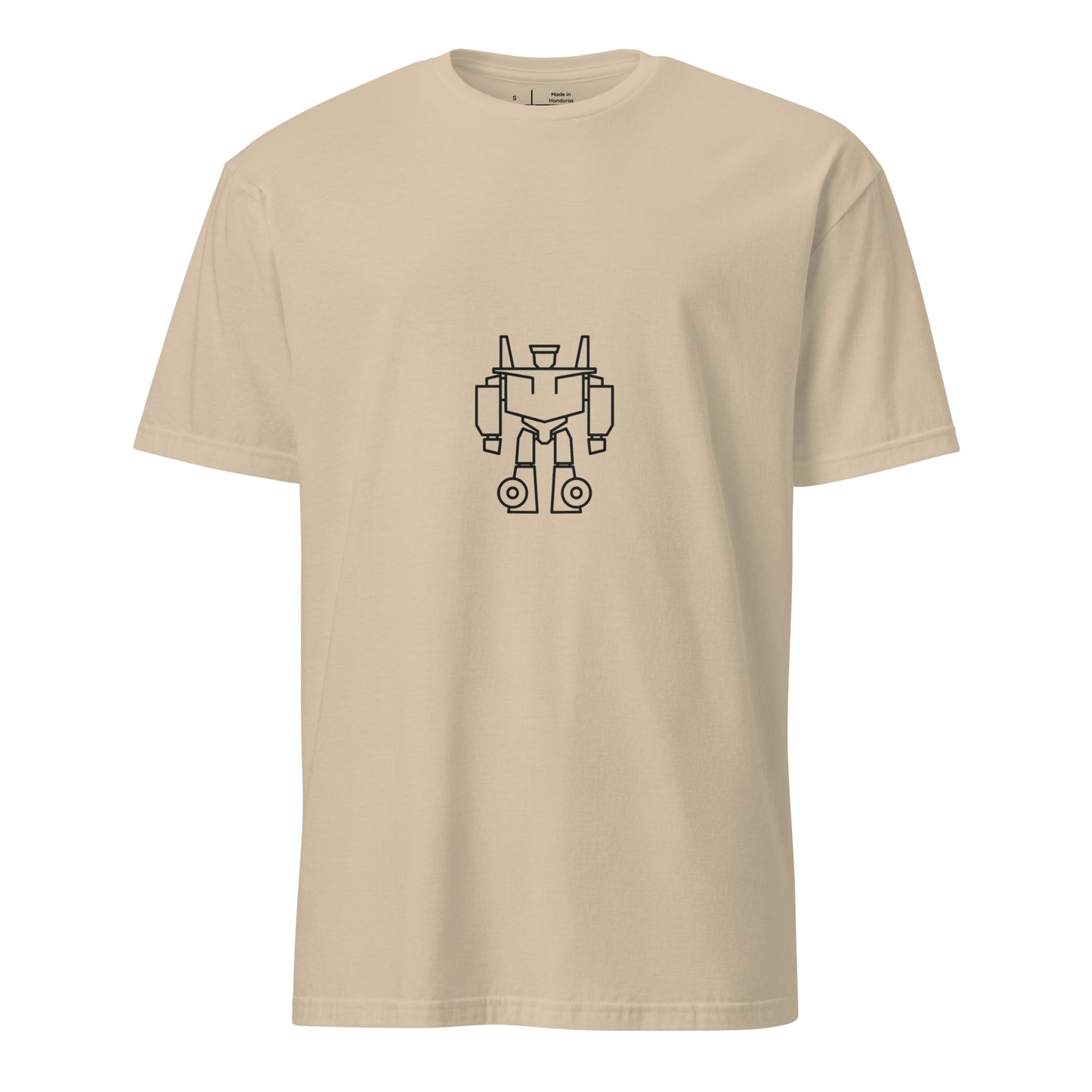 Mech Minimalist 2 - Black Line-Art Robot Design - Short-Sleeve Unisex T-Shirt - Graphic Tee - Sand- Front