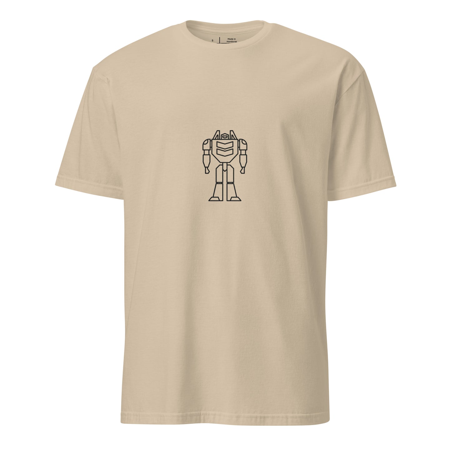 Mech Minimalist 3 - Black Line-Art Robot Design - Short-Sleeve Unisex T-Shirt - Graphic Tee - Sand - Front