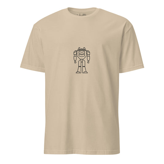 Mech Minimalist 3 - Black Line-Art Robot Design - Short-Sleeve Unisex T-Shirt - Graphic Tee - Sand - Front