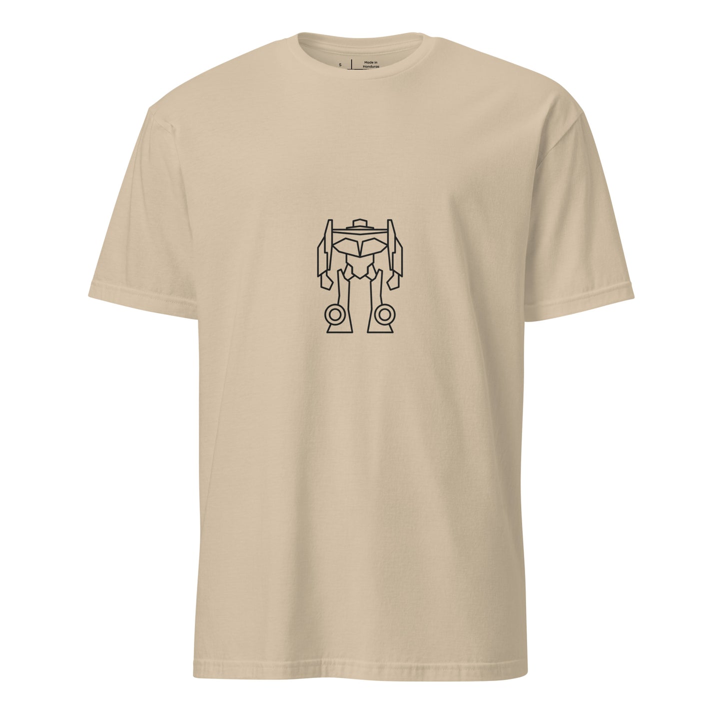 Mech Minimalist 4 - Black Line-Art Robot Design - Short-Sleeve Unisex T-Shirt - Graphic Tee - Sand - Front