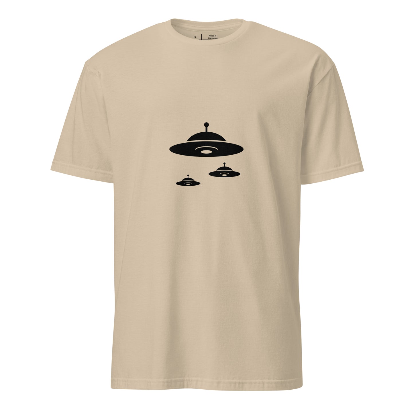 Flying Saucer - Retro UFO Formation - Short-Sleeve Unisex T-Shirt - Graphic Tee - Sand - Front