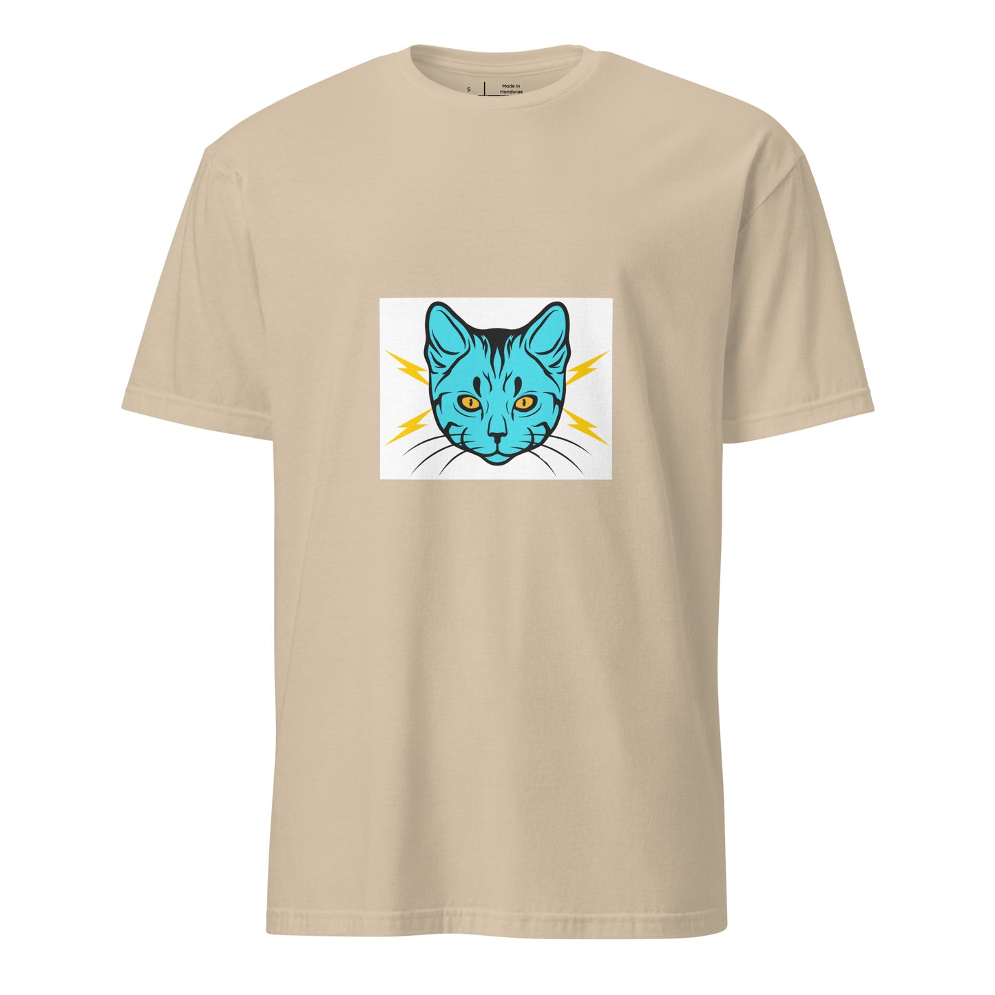 Electro Cat - Urban Cartoon Feline - Short-Sleeve Unisex T-Shirt - Graphic Tee - Sand - Front