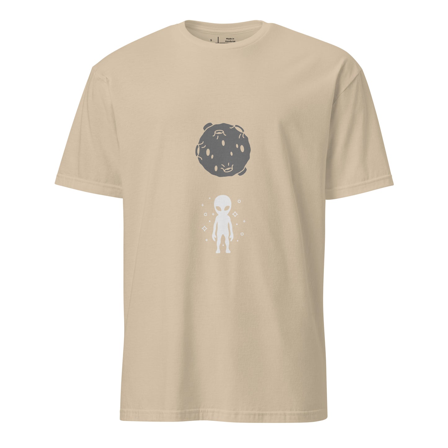 “Moonman” Minimalist Alien Graphic Tee - Short-Sleeve Unisex T-Shirt - Graphic Tee - Sand - Front