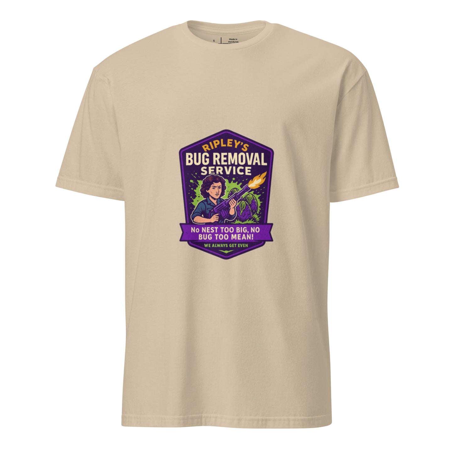 Ripley’s Bug Removal Service – Xenomorph Exterminator - Short-Sleeve Unisex T-Shirt - Graphic Tee - Sand - Front