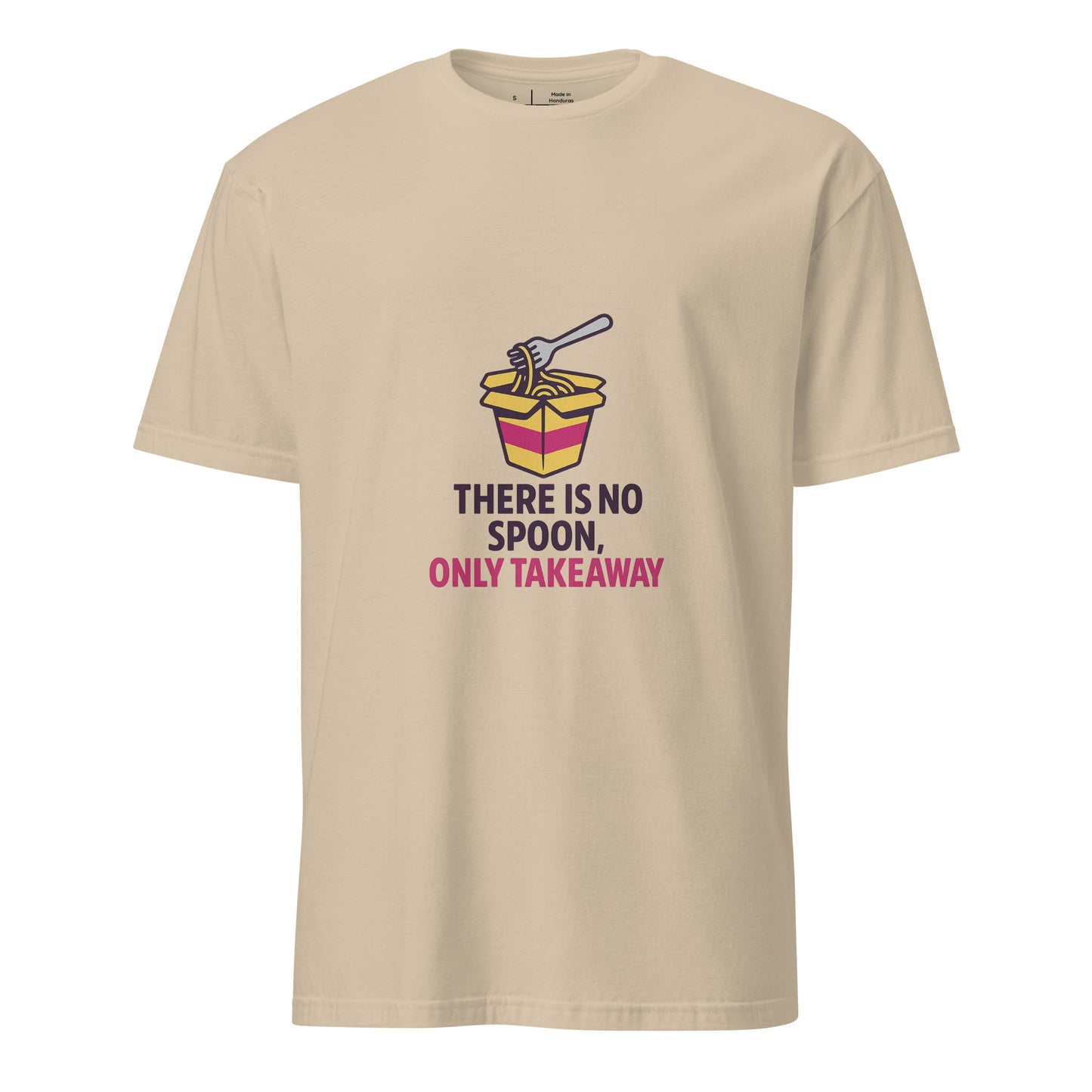 There Is No Spoon, Only Takeaway — Matrix-Inspired - Short-Sleeve Unisex T-Shirt - Graphic Tee - Sand - Front