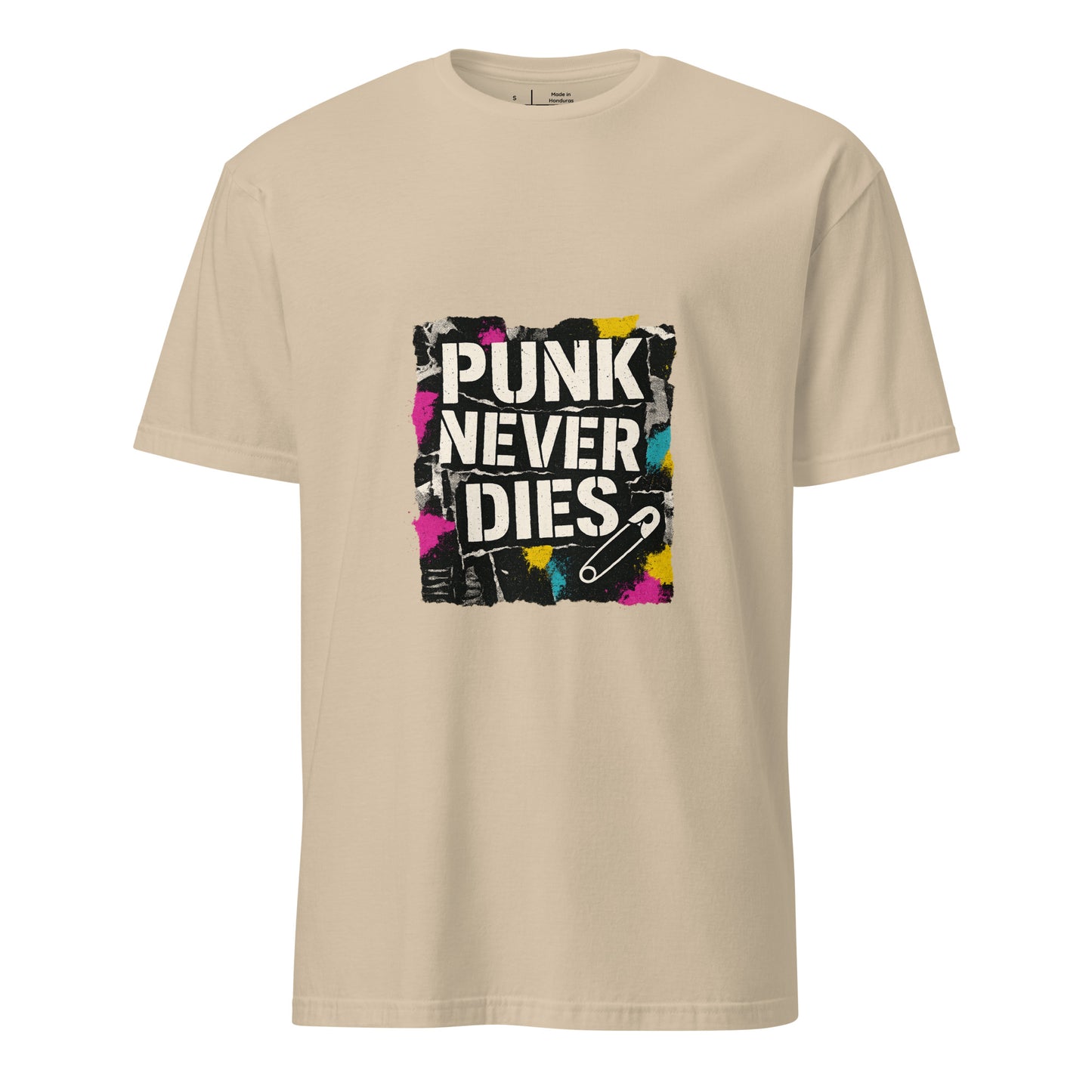 Punk Never Dies – Retro Punk Rock - Short-Sleeve Unisex T-Shirt - Graphic Tee - Sand - Front