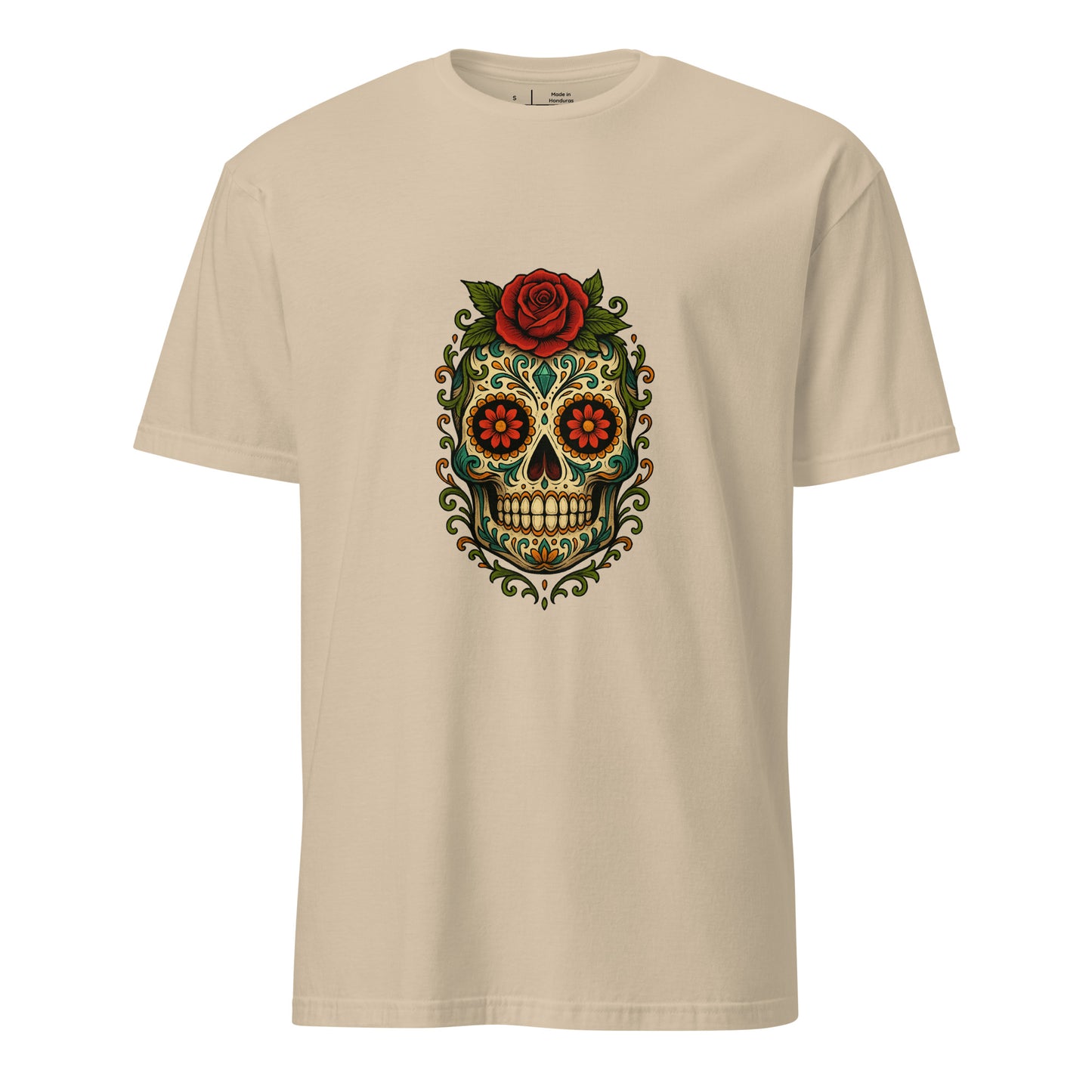 Day Of The Dead – Red Rose Skull Edition - Short-Sleeve Unisex T-Shirt - Graphic Tee - Sand - Front