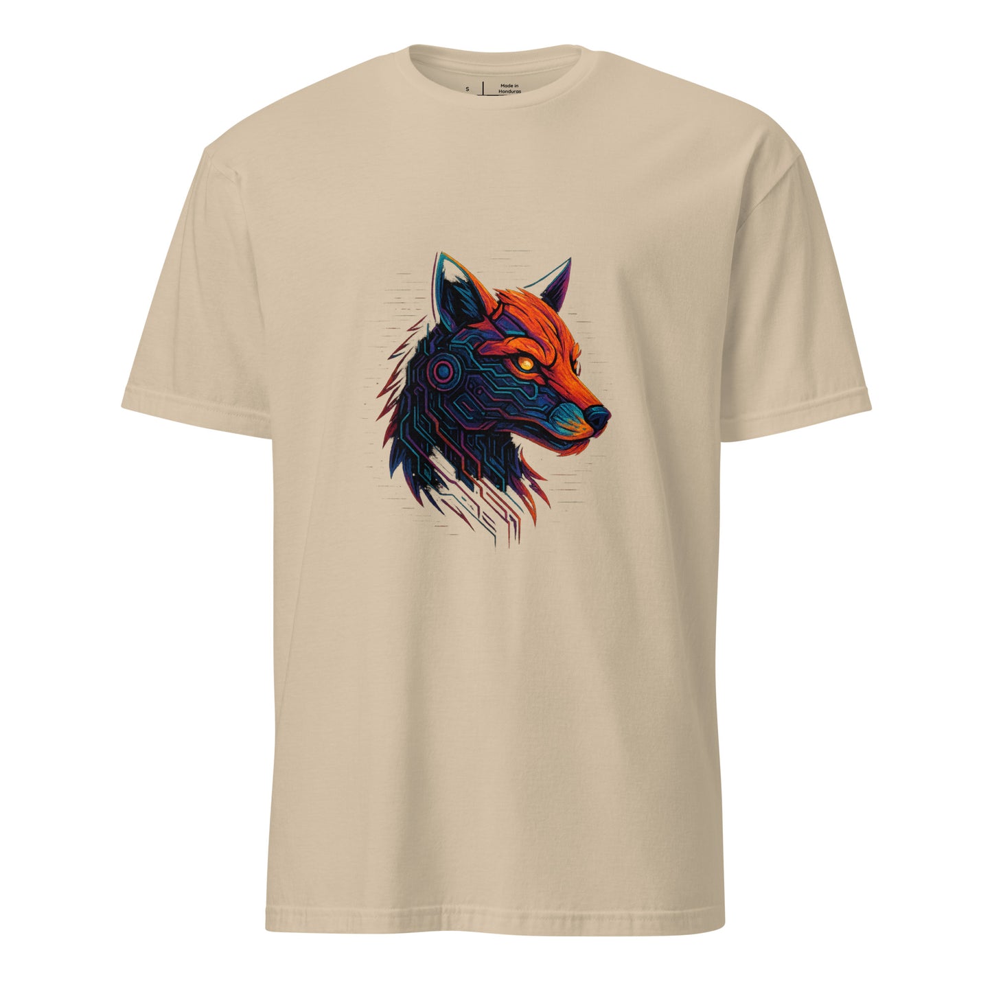  Cyber Fox – Neon Trickster - Short-Sleeve Unisex T-Shirt - Graphic Tee - Sand - Front