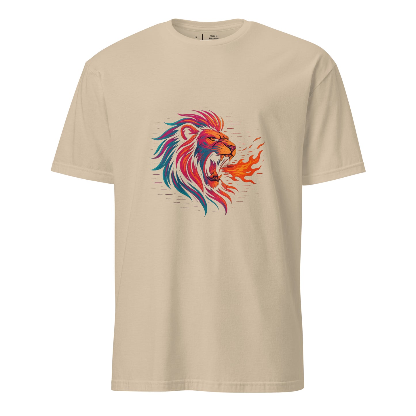 Cyber Lion – King Of Neon Jungle - Short-Sleeve Unisex T-Shirt - Graphic Tee - Sand - Front