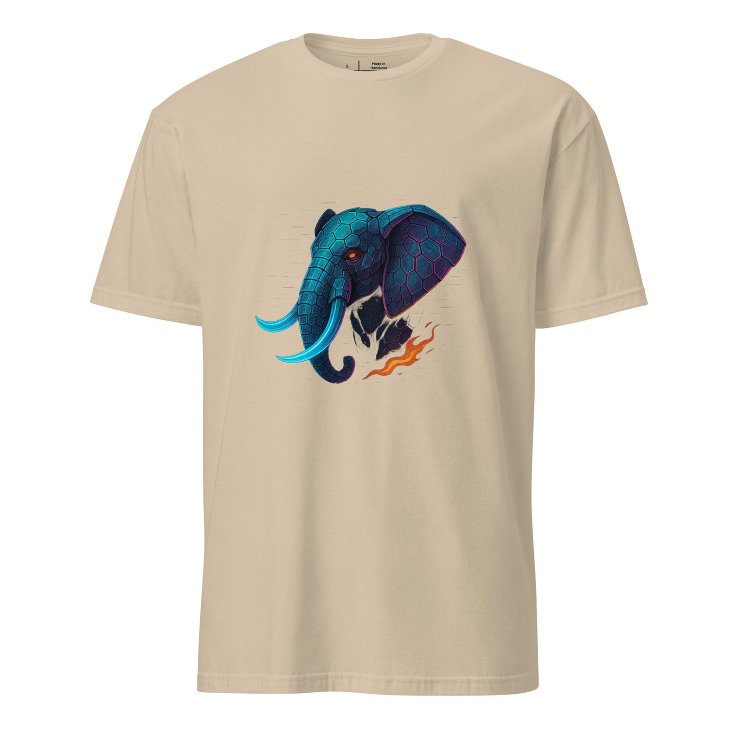 Cyber Elephant – Futuristic Tech Jungle - Short-Sleeve Unisex T-Shirt - Graphic Tee - Sand - Front