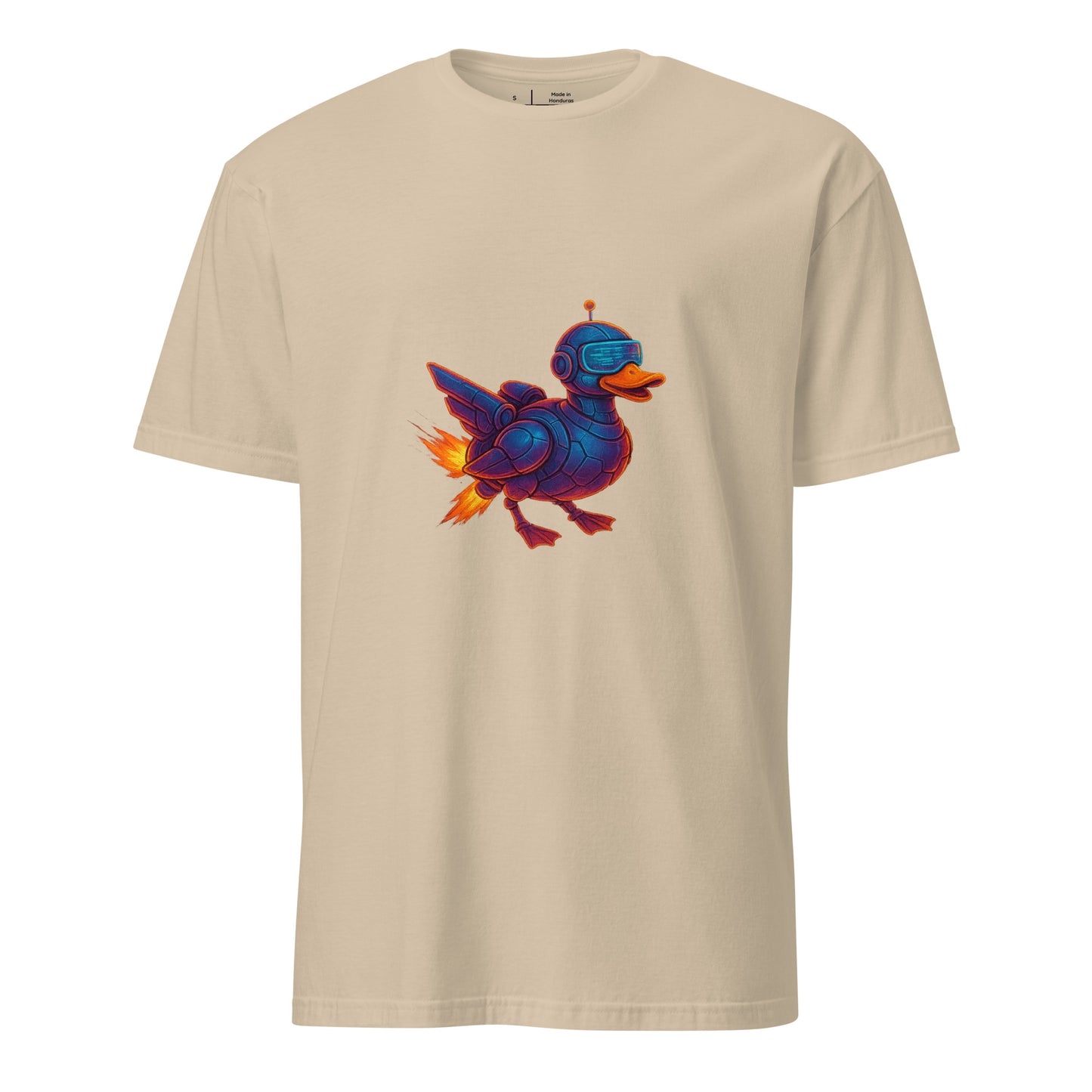 Cyber Duck – Quirky Futuristic Streetwear - Short-Sleeve Unisex T-Shirt - Graphic Tee - Sand - Front