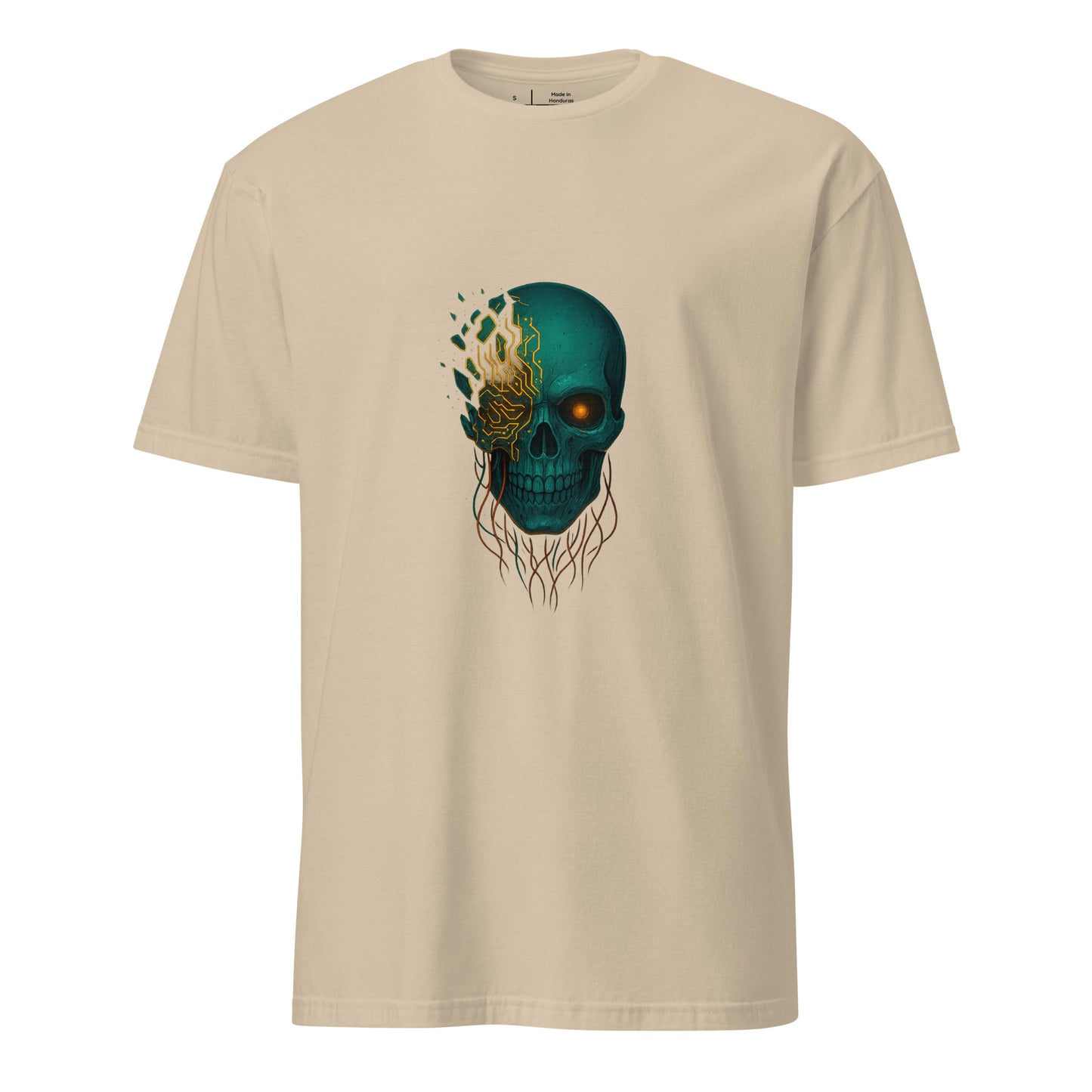 Astral Hacker Skull – Circuit Fractured - Short-Sleeve Unisex T-Shirt - Graphic Tee - Sand - Front