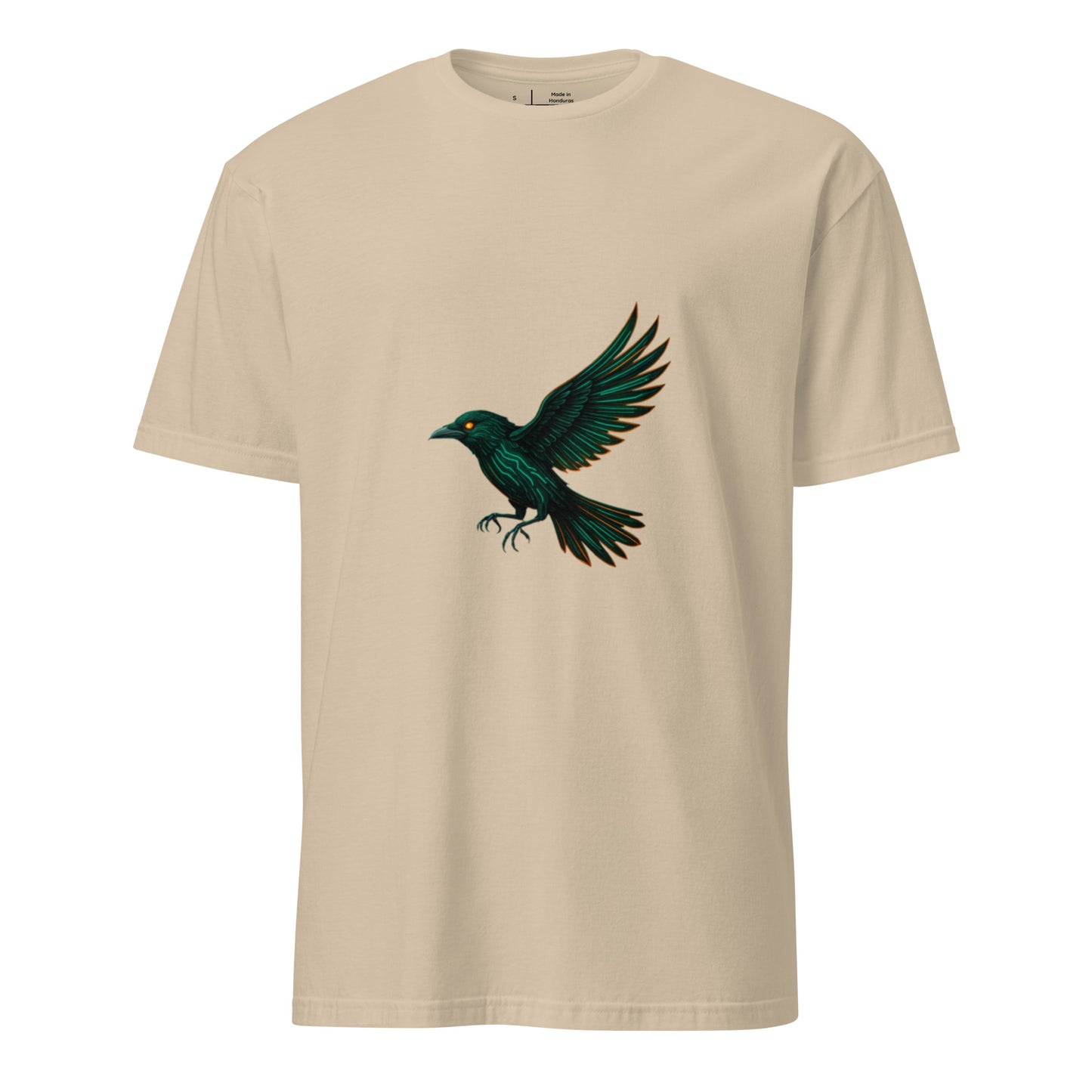 Cyberpunk Raven – Neon Flight - Short-Sleeve Unisex T-Shirt - Graphic Tee - Sand - Front