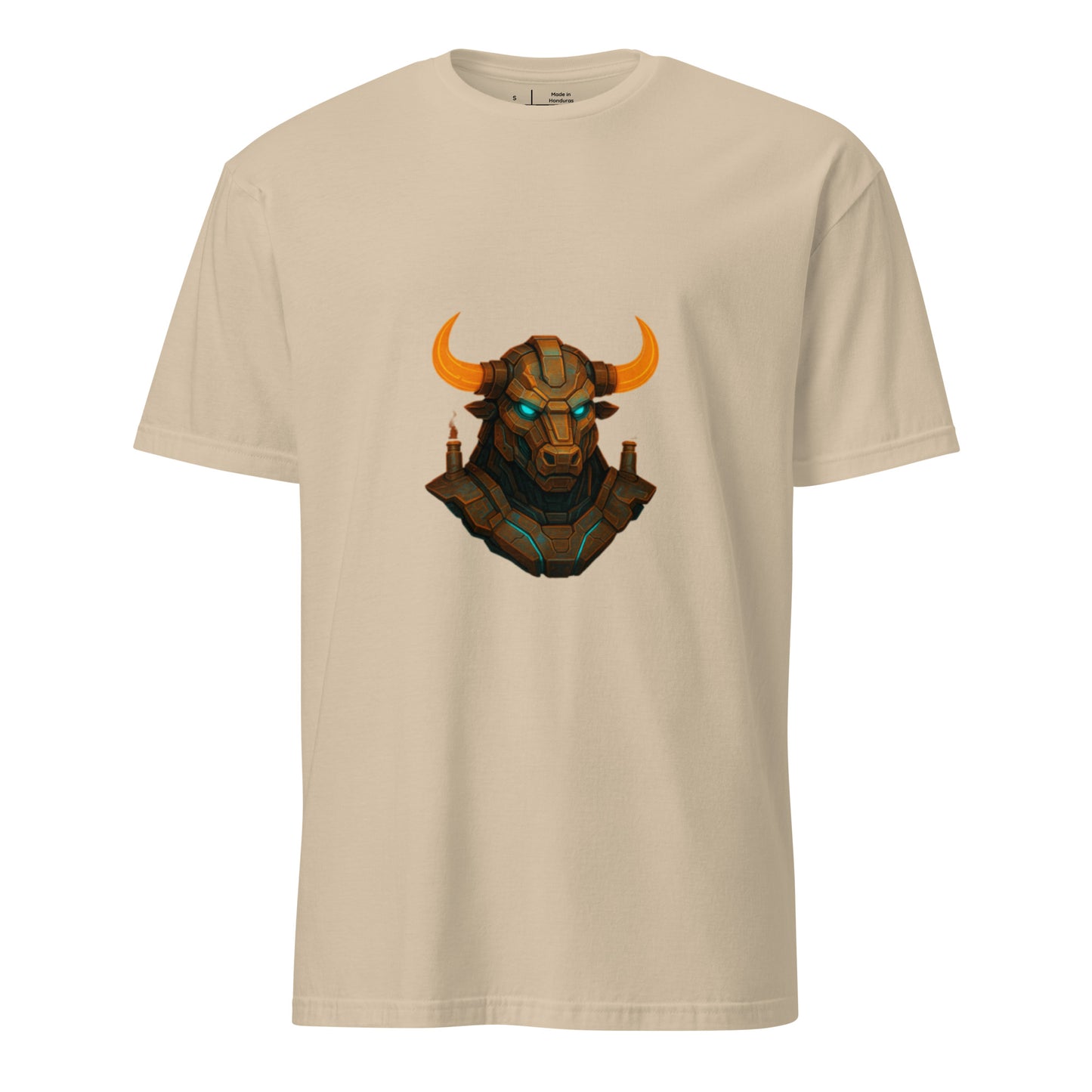 Techno Minotaur – Cyber Beast - Short-Sleeve Unisex T-Shirt - Graphic Tee - Sand - Front