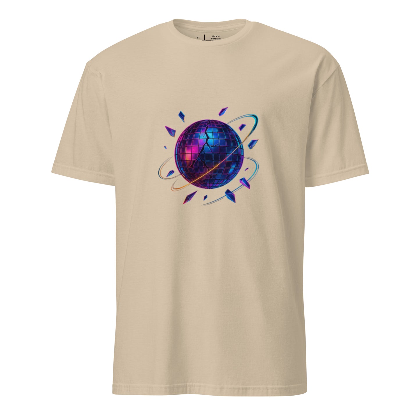 Cyber Disco Ball – Neon Party Revolution - Short-Sleeve Unisex T-Shirt - Graphic Tee - Sand - Front 