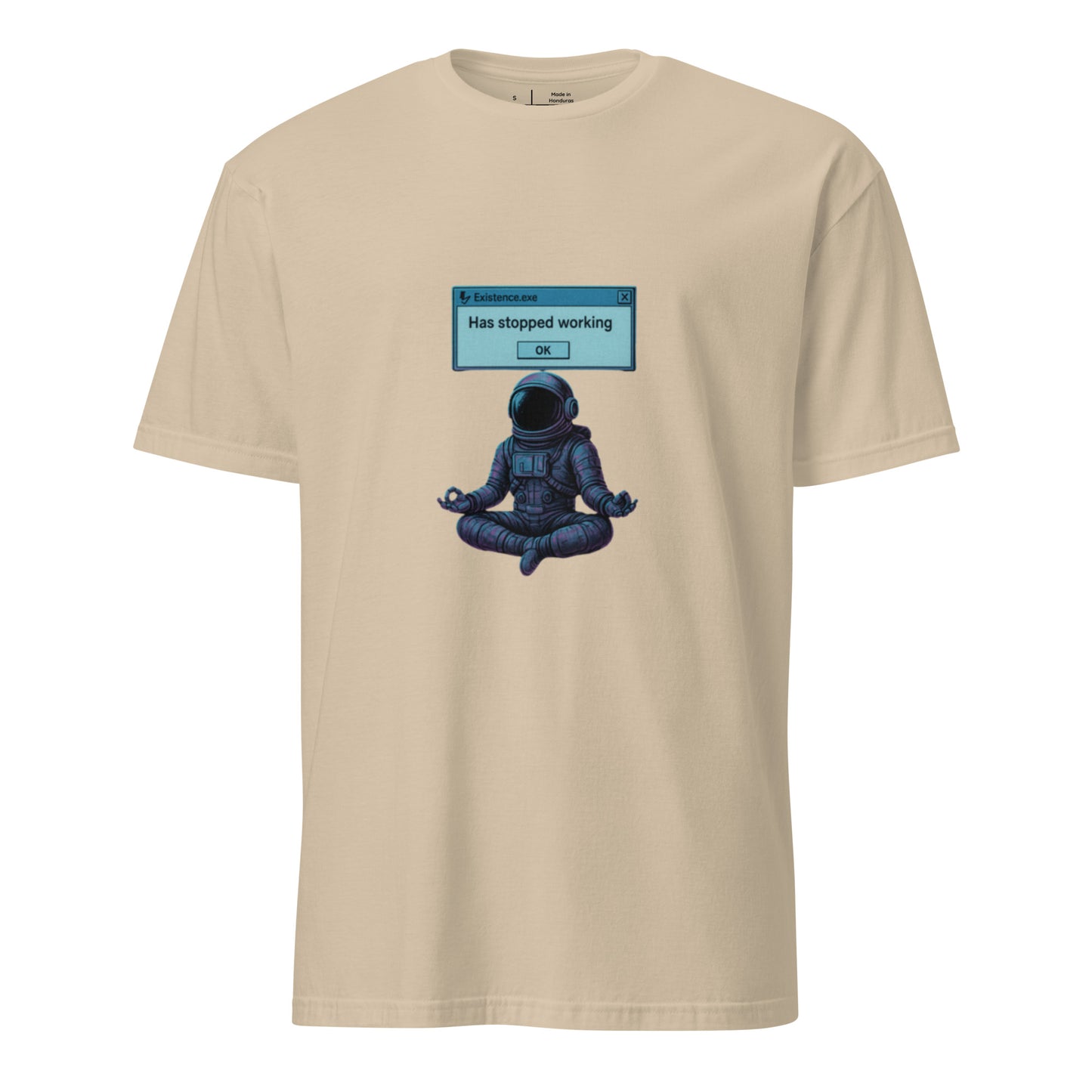 Existence.exe Has Stopped Working – Meditating Astronaut Glitch - Short-Sleeve Unisex T-Shirt - Graphic Tee - Sand - Front