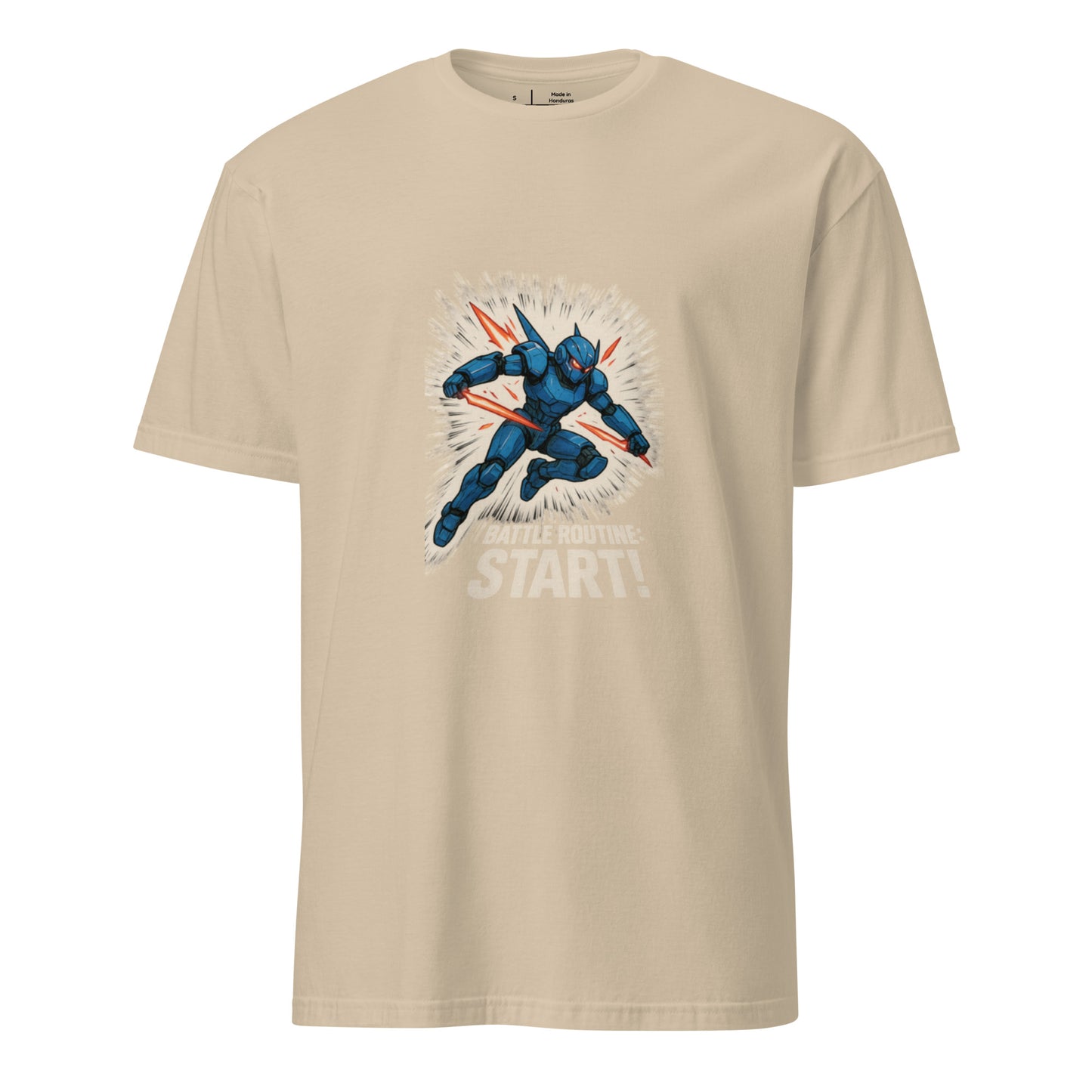 Battle Routine: Start! – Manga Mecha - Short-Sleeve Unisex T-Shirt - Graphic Tee - Sand - Front