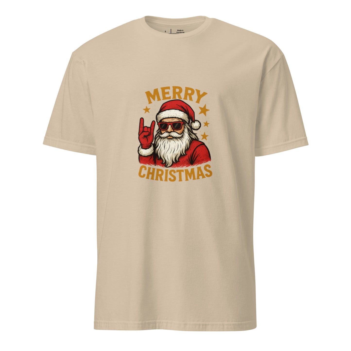 Merry Christmas - Rockstar Santa - Short-Sleeve Unisex T-Shirt Graphic Tee - Sand - Front