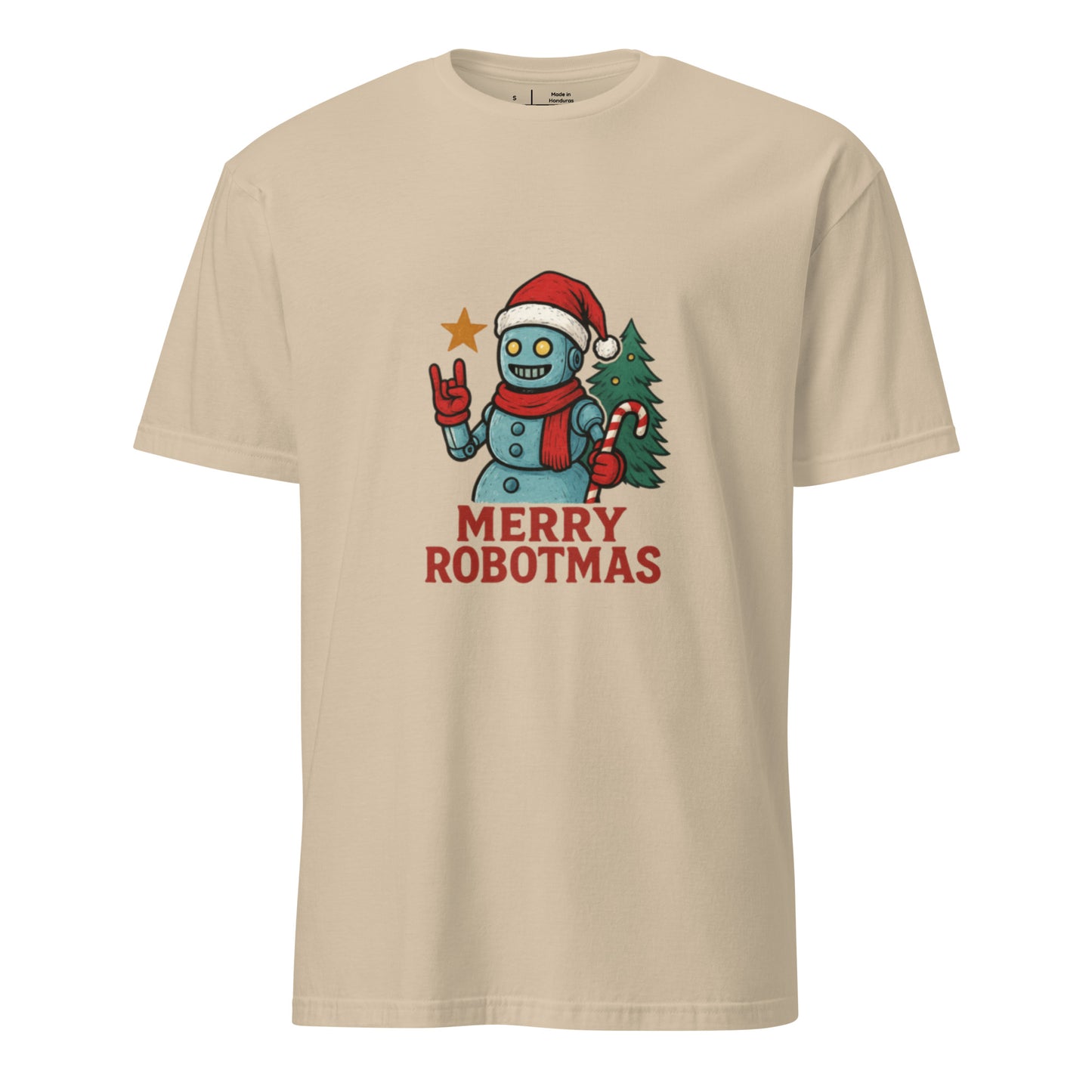Merry Robotness - Cyber Snowman - Short-Sleeve Unisex T-Shirt - Graphic Tee - Sand - Front