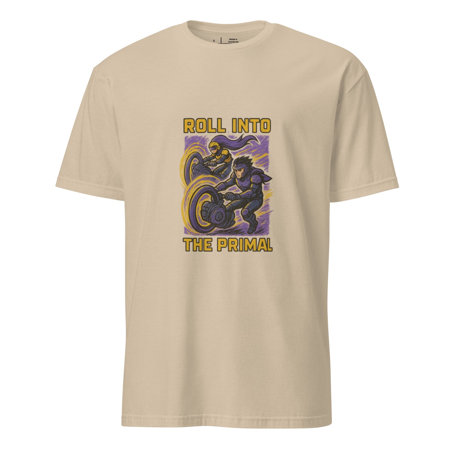 Helix Drifters – Rebel Mono-Wheel Hover Riders - Short-Sleeve Unisex T-Shirt - Graphic Tee - Sand - Front