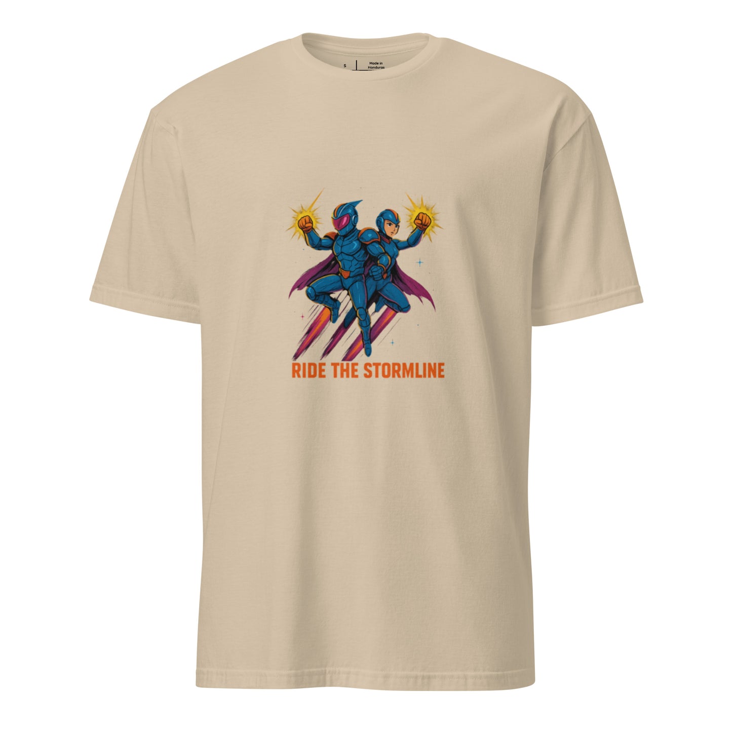 Turbo Nebula Riders – “Ride the Stormline.” - Short-Sleeve Unisex T-Shirt - Graphic Tee - Sand - Front