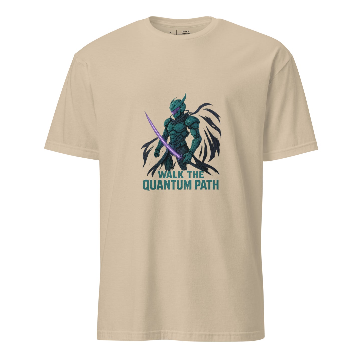 Quantum Ronin Vanguard – “Walk the Quantum Path.” - Short-Sleeve Unisex T-Shirt - Graphic Tee - Sand - Front