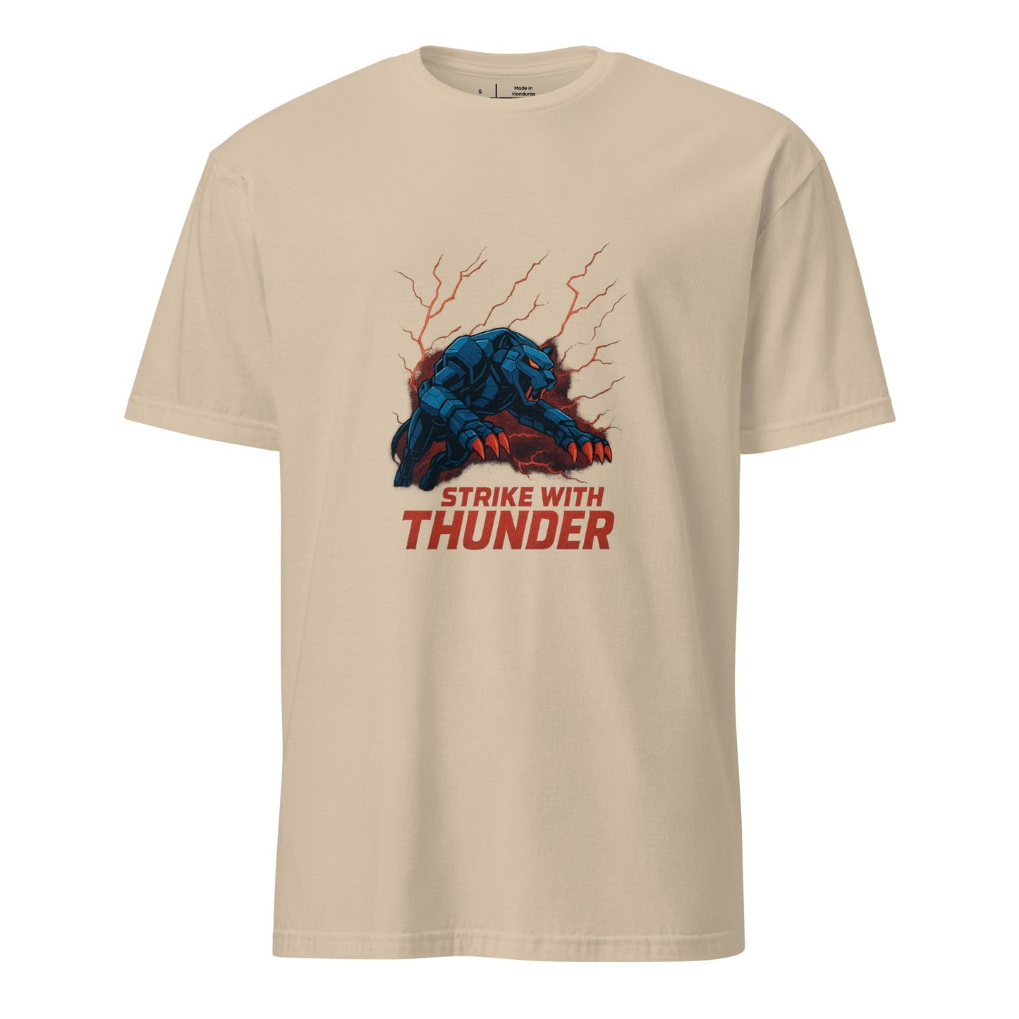 Mech-Panther Storm Unit – “Strike with Thunder.” - Short-Sleeve Unisex T-Shirt - Graphic Tee - Sand - Front