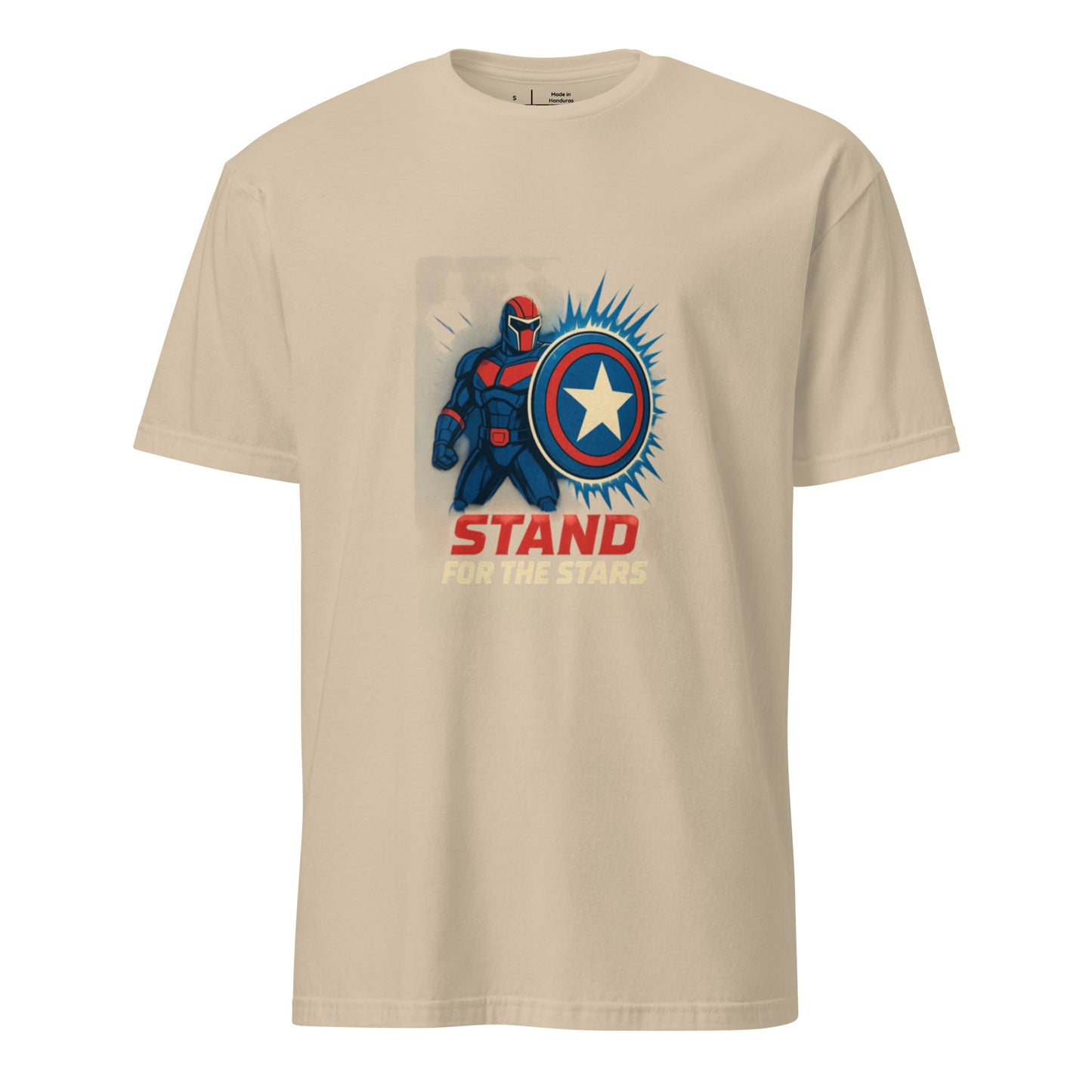 Galactic Sentinel Overwatch – “Stand for the Stars.” - Short-Sleeve Unisex T-Shirt - Graphic Tee - Sand - Front