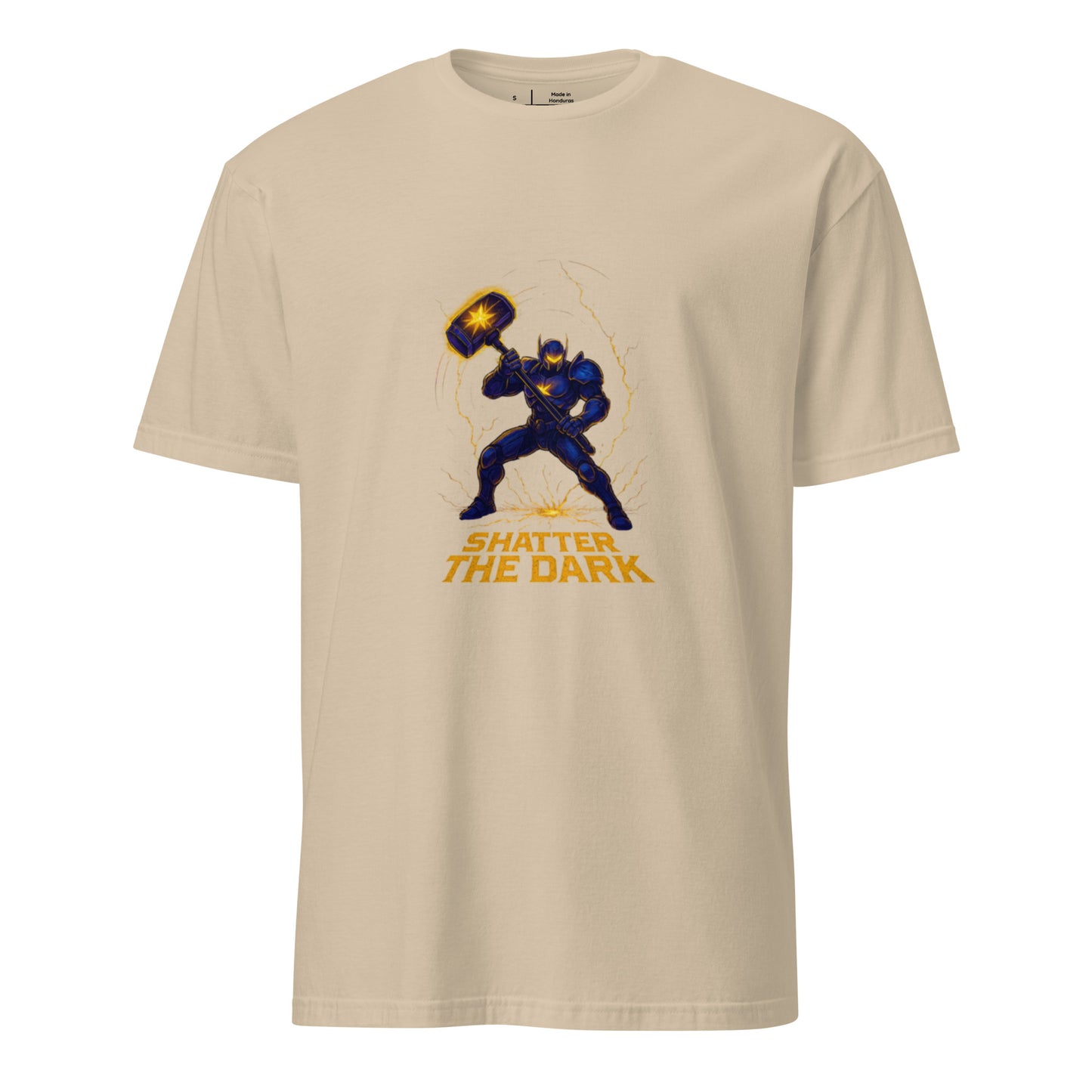 Starbreaker Pulse Knight – “Shatter the Dark." - Short-Sleeve Unisex T-Shirt - Graphic Tee - Sand - Front