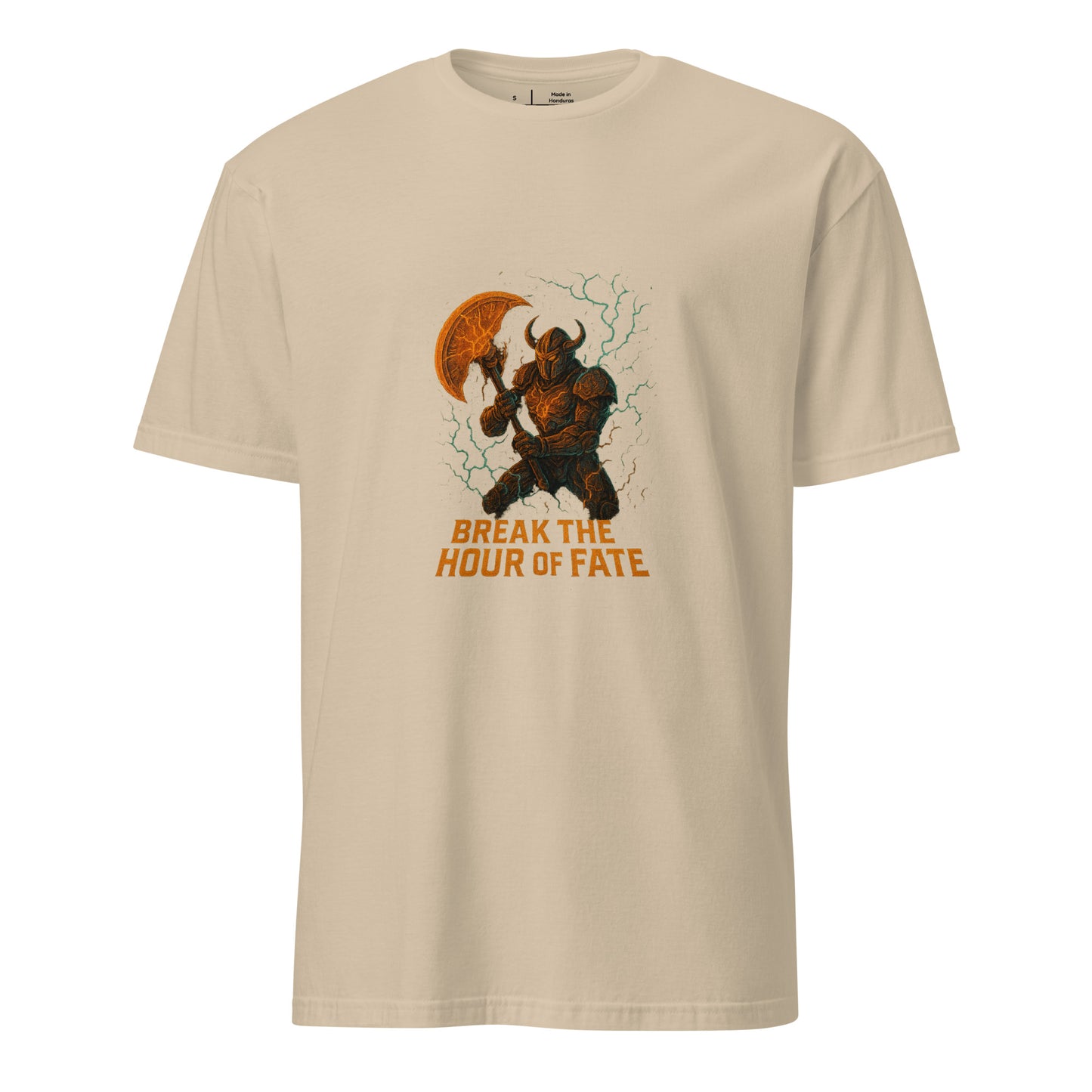Chrono Forge Berserker – “Break the Hour of Fate.” - Short-Sleeve Unisex T-Shirt - Graphic Tee - Sand - Front